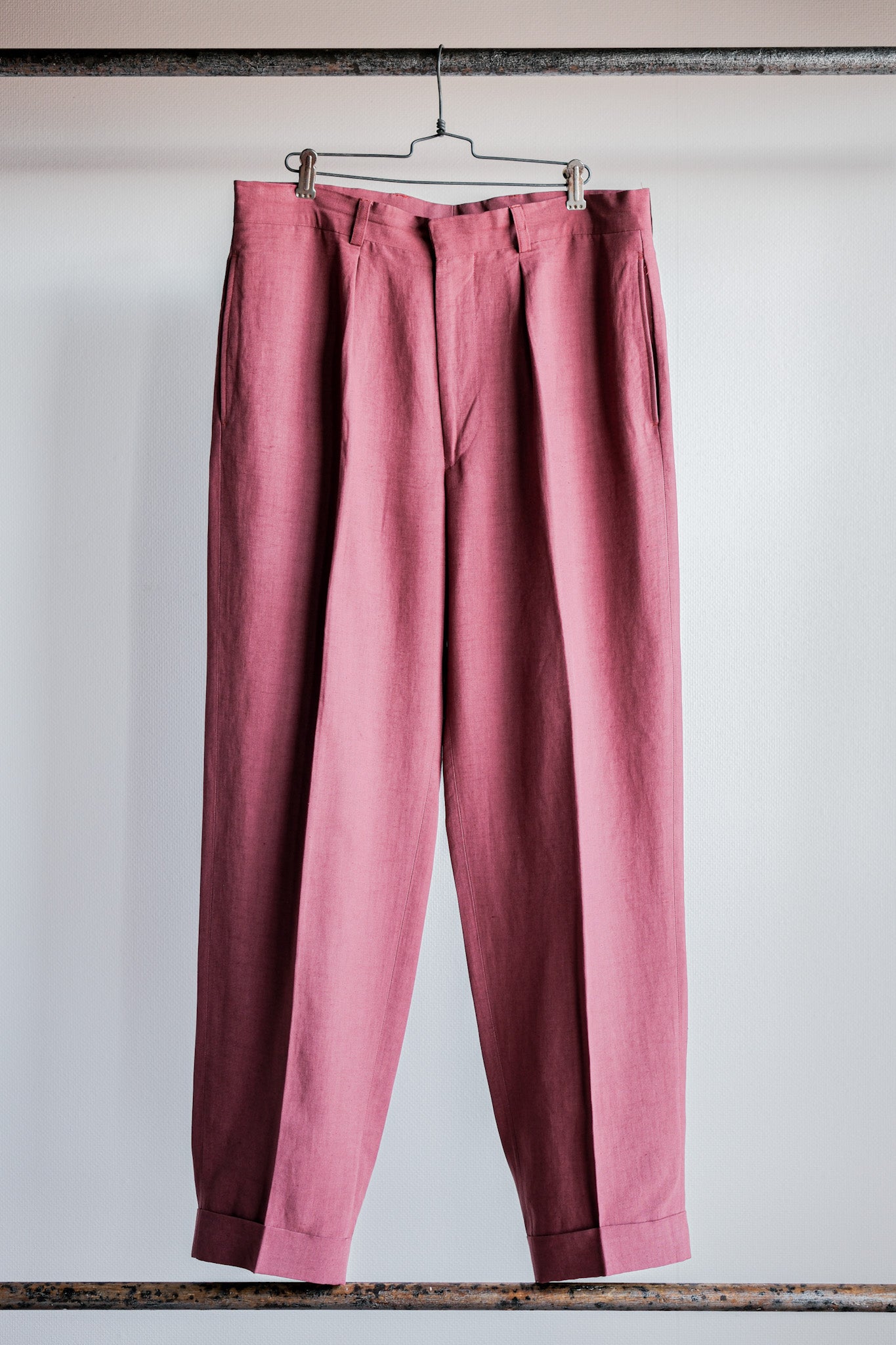 【~00's】Old ARNYS PARIS In Tuck Turn Up Linen Silk Trousers Size.42