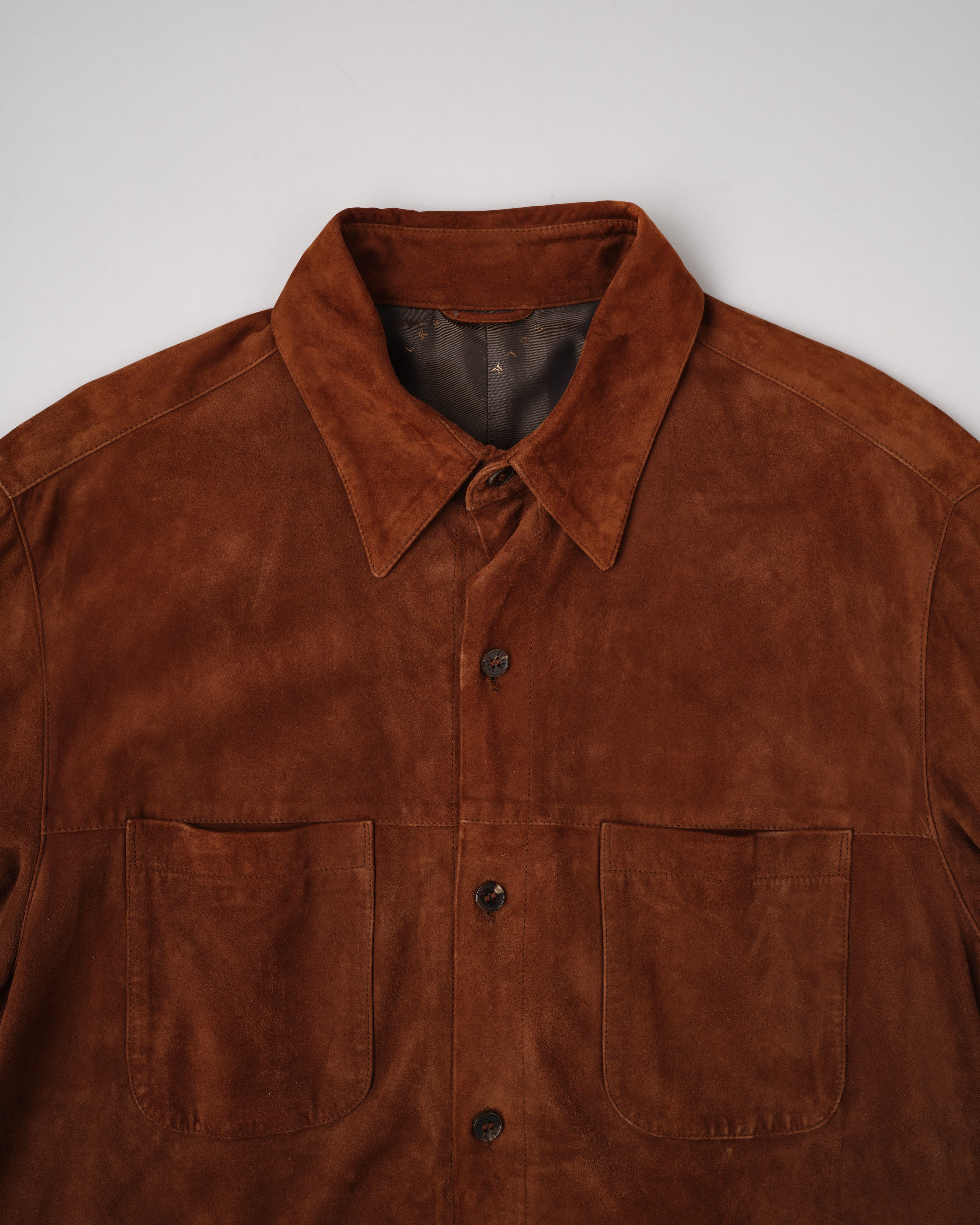 【~90’s】Old SULKA PARIS Brown Suede Leather Shirt Jacket Size.42