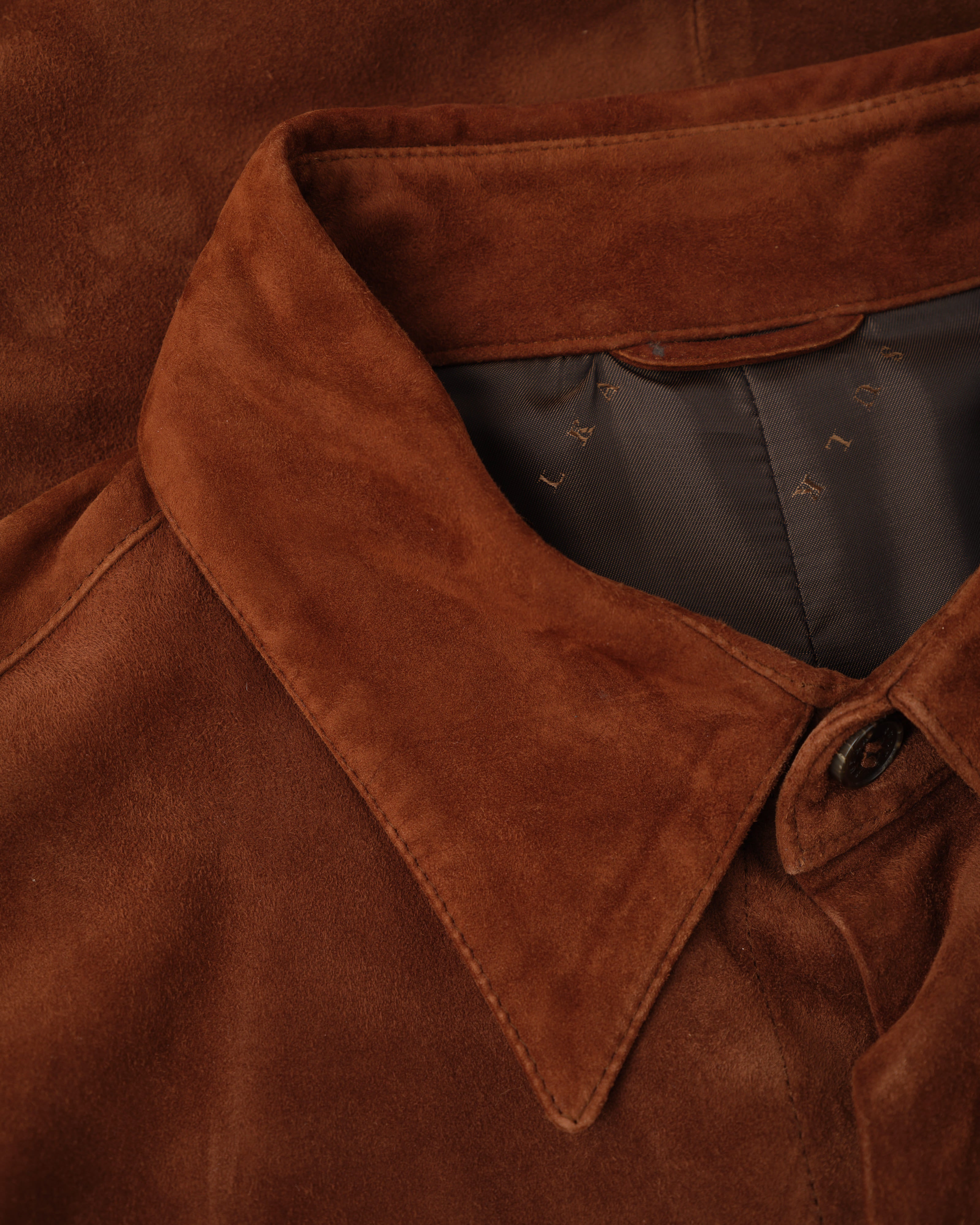 【~90’s】Old SULKA PARIS Brown Suede Leather Shirt Jacket Size.42