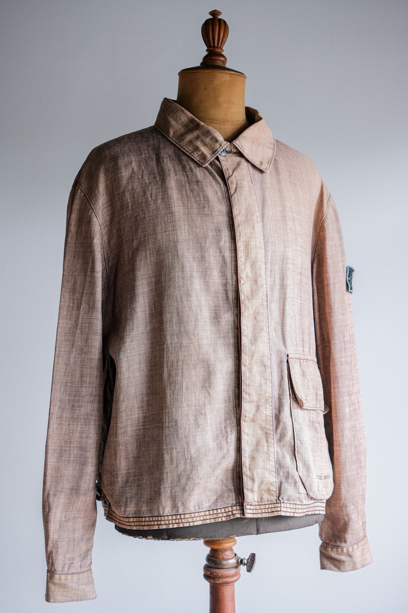 【97SS】Old STONE ISLAND Garment Dyed Lino Flax Cotton Jacket Size.L "Green Edge"