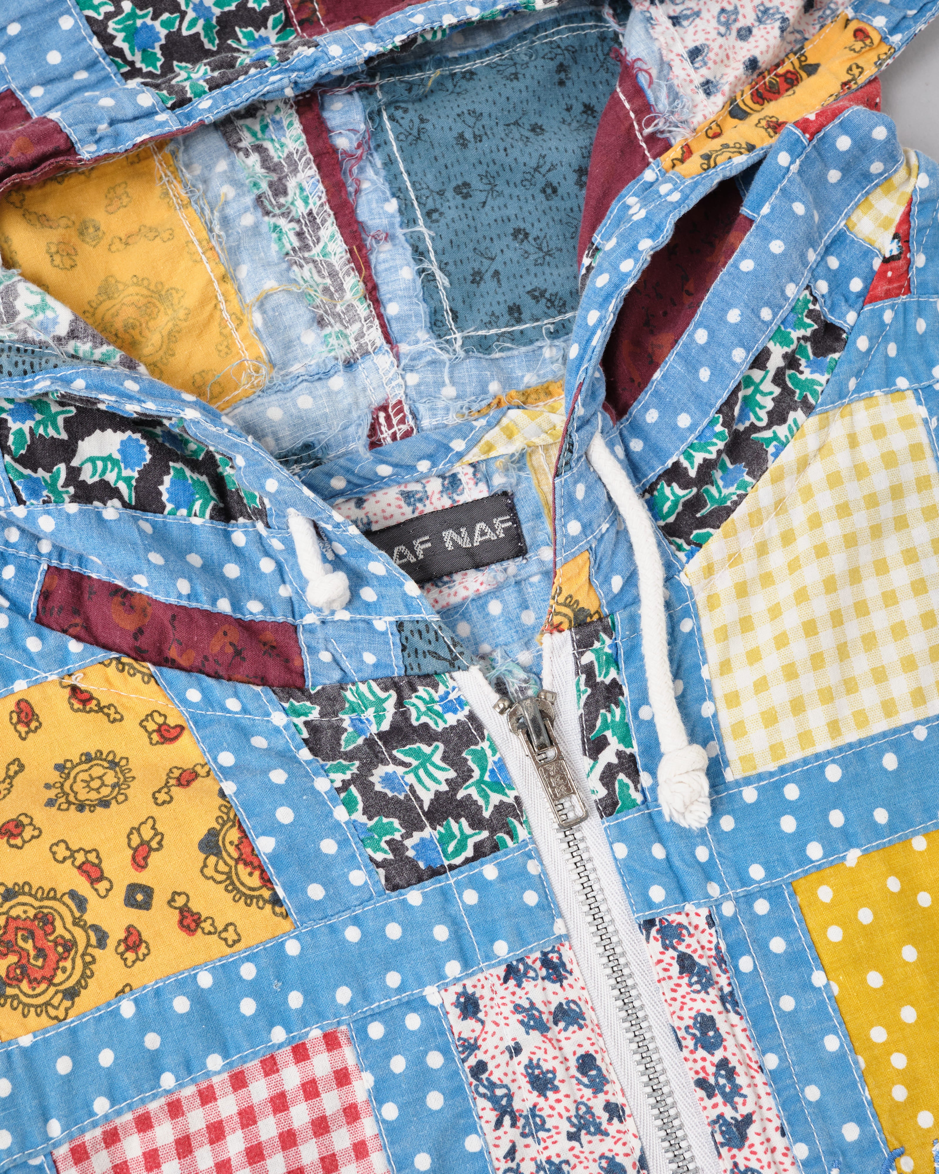 【~90’s】Old NAF NAF Various Patterned Patchwork Zip Up Hooded Jacket