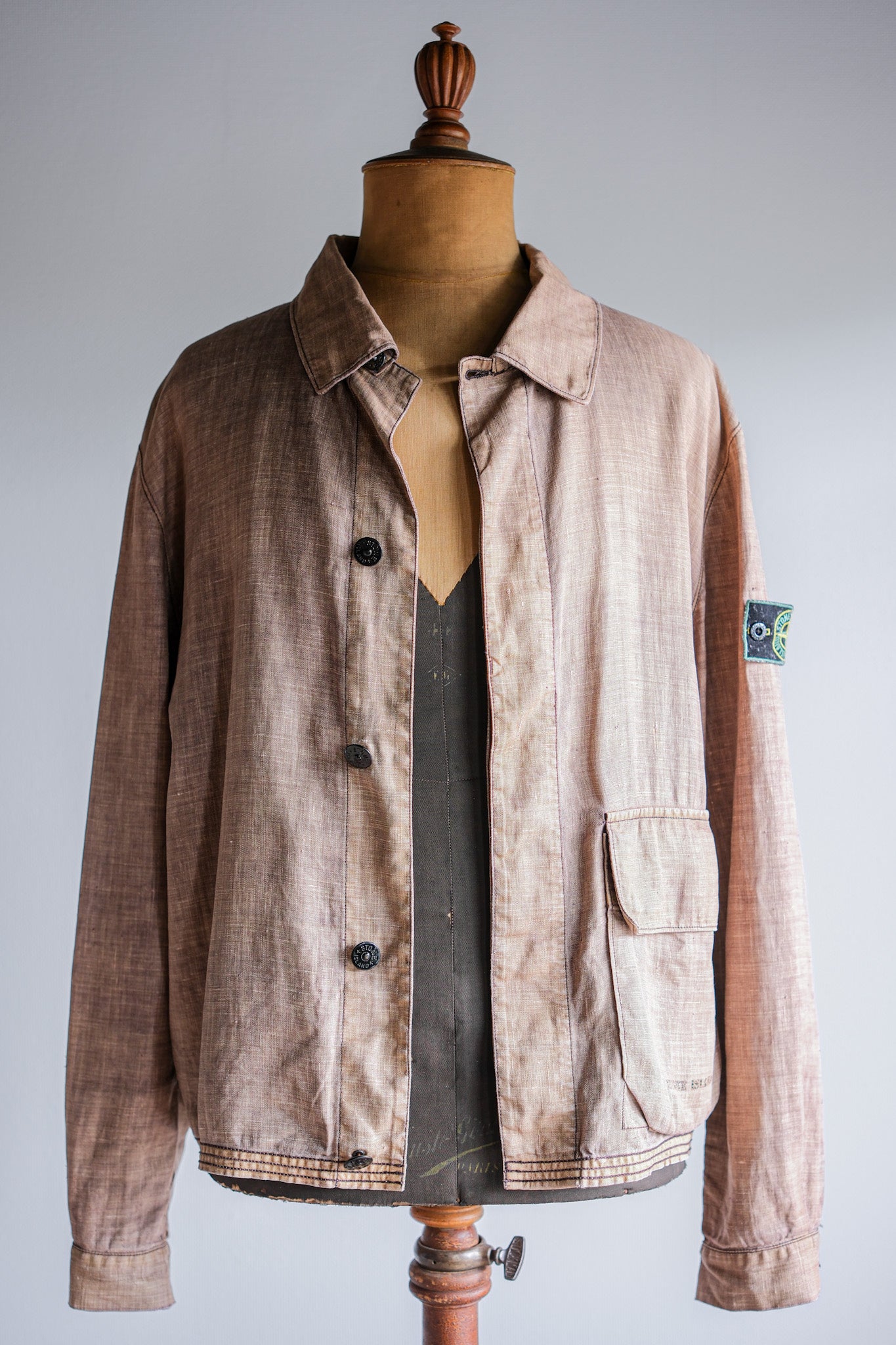 【97SS】Old STONE ISLAND Garment Dyed Lino Flax Cotton Jacket Size.L "Green Edge"