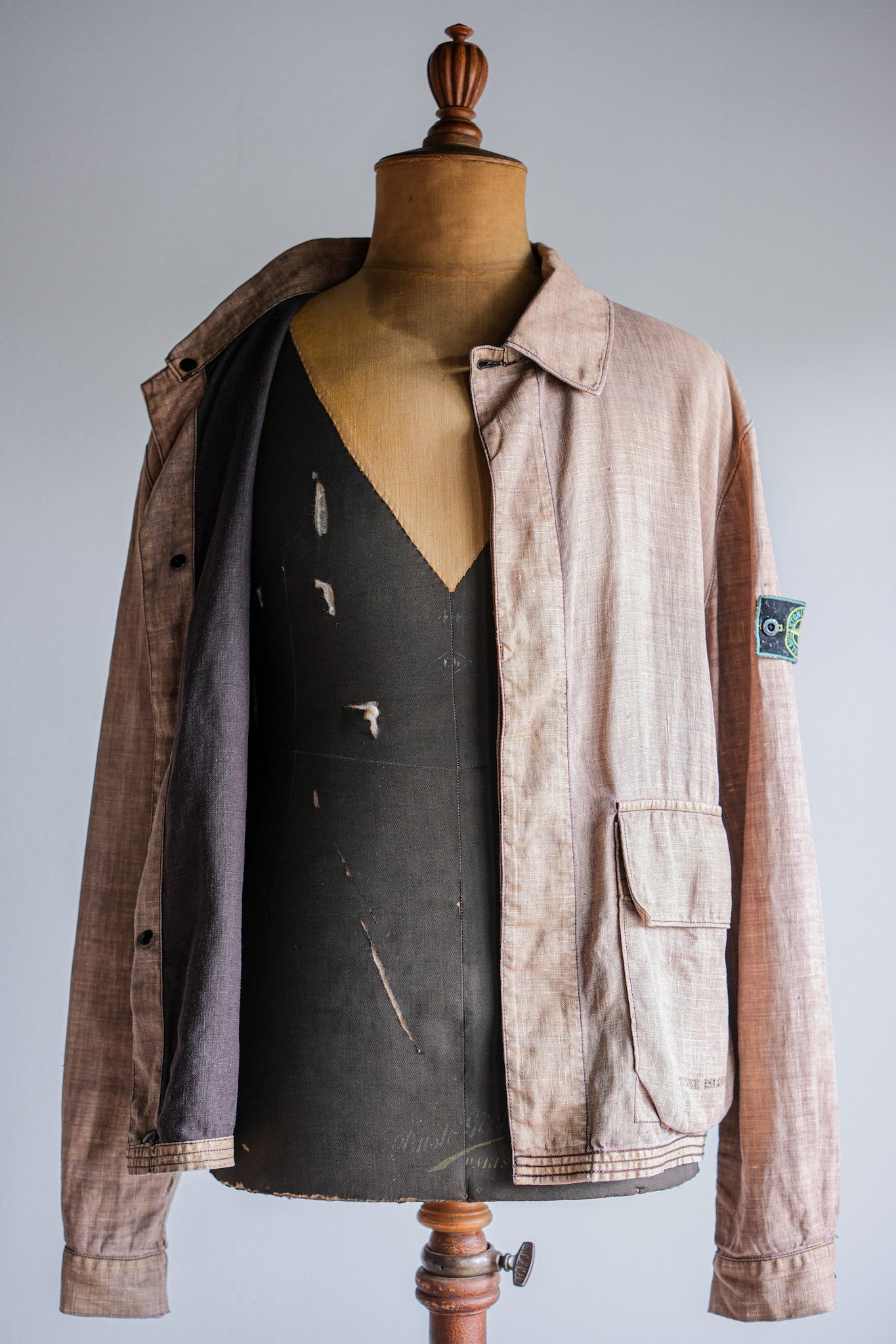 【97SS】Old STONE ISLAND Garment Dyed Lino Flax Cotton Jacket Size.L "Green Edge"