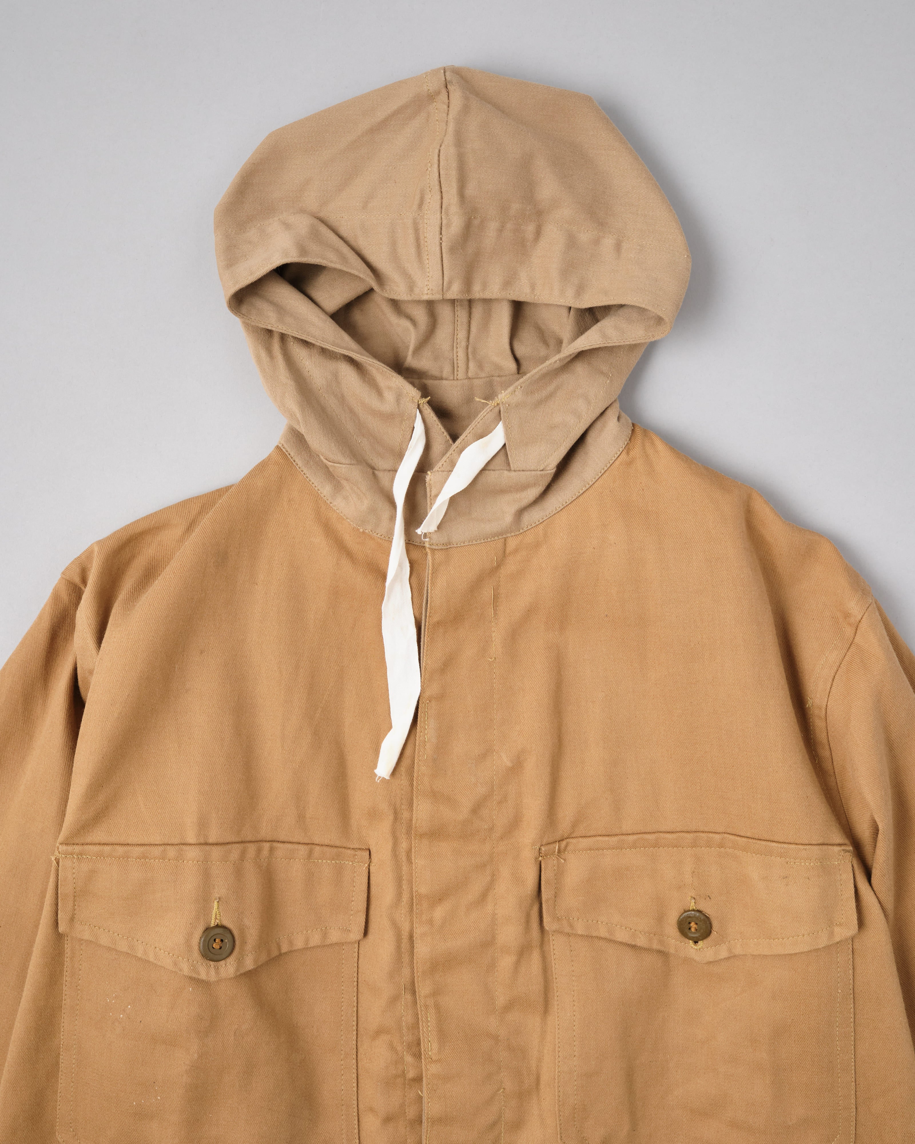 【~60's】British Vintage Khaki Drill Hooded Jacket Size.44 "MEKANEER" "Dead Stock"