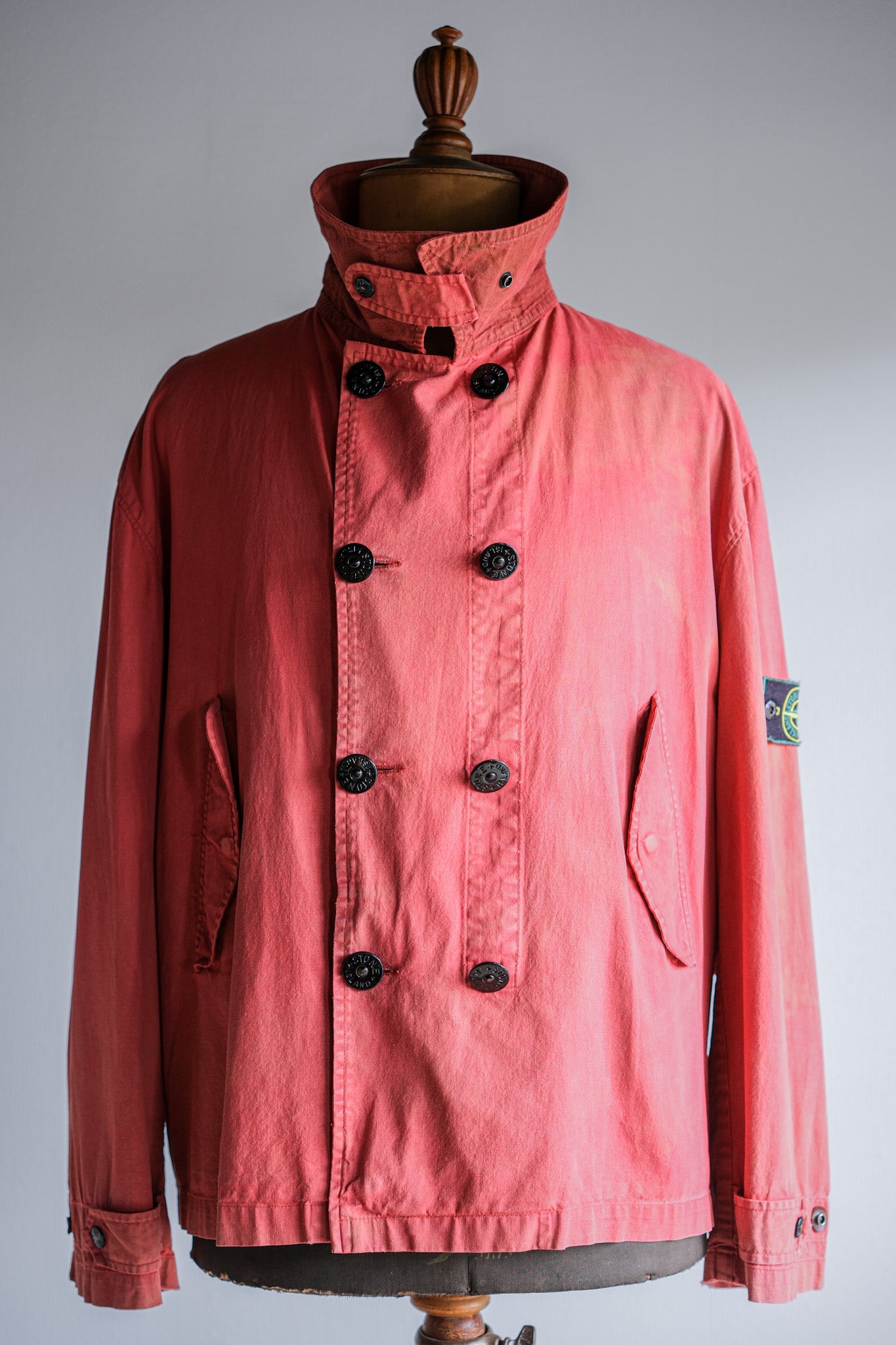 【94SS】Old STONE ISLAND Garment Dyed Double Breasted Cotton Jacket Size.L "Green Edge"