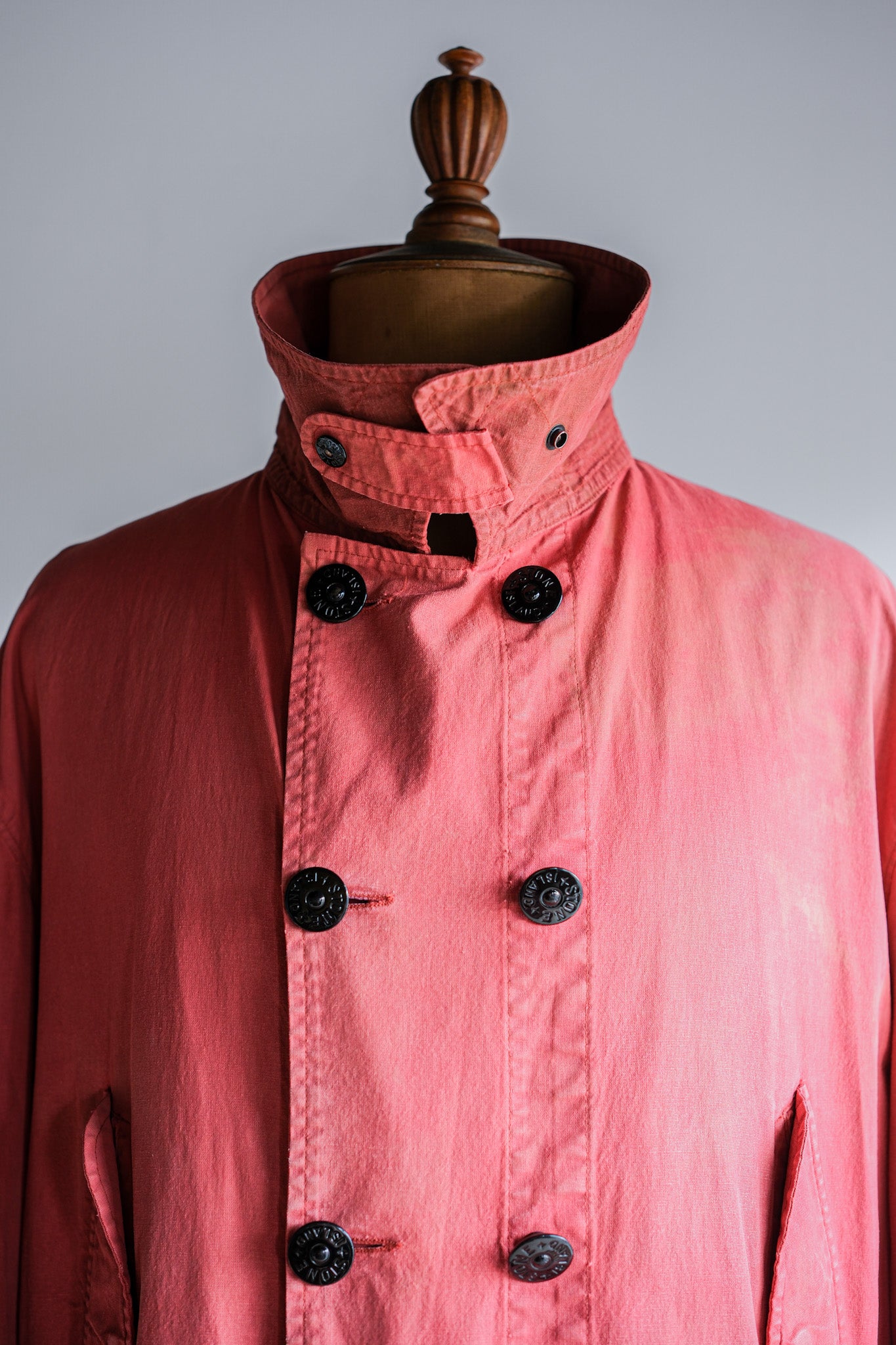 【94SS】Old STONE ISLAND Garment Dyed Double Breasted Cotton Jacket Size.L "Green Edge"