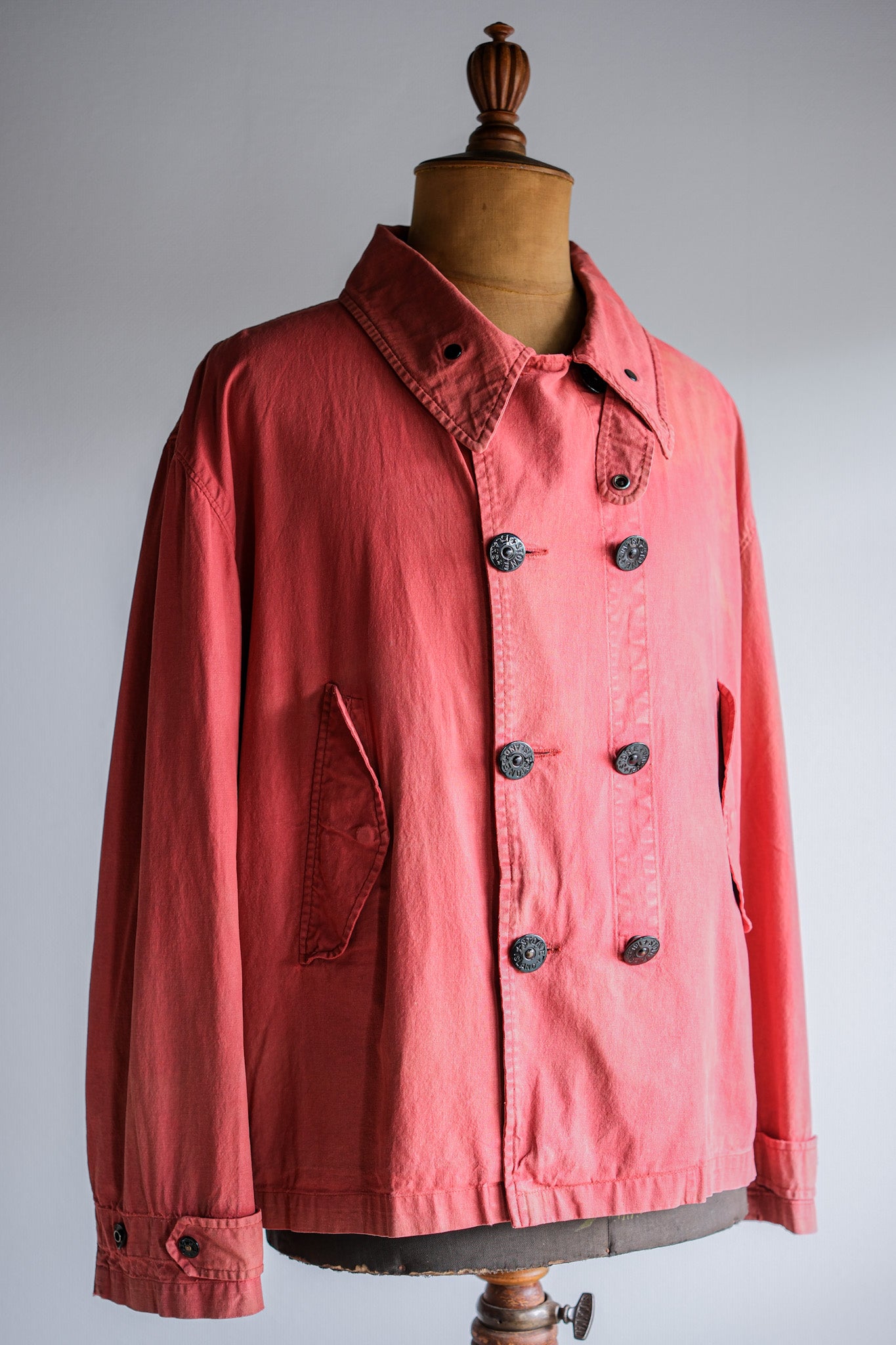 【94SS】Old STONE ISLAND Garment Dyed Double Breasted Cotton Jacket Size.L "Green Edge"