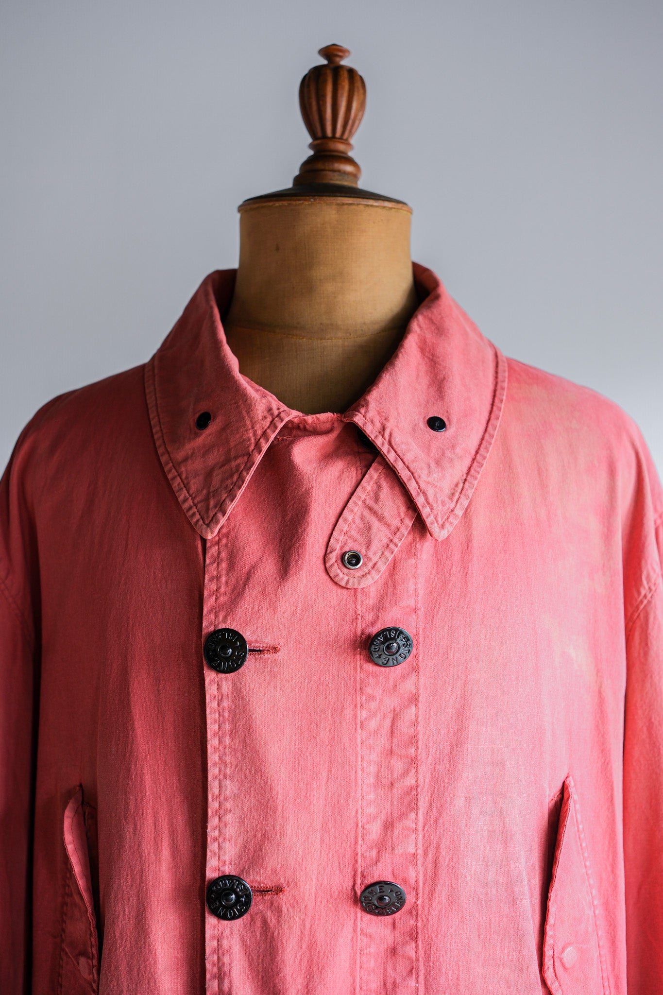 【94SS】Old STONE ISLAND Garment Dyed Double Breasted Cotton Jacket Size.L "Green Edge"