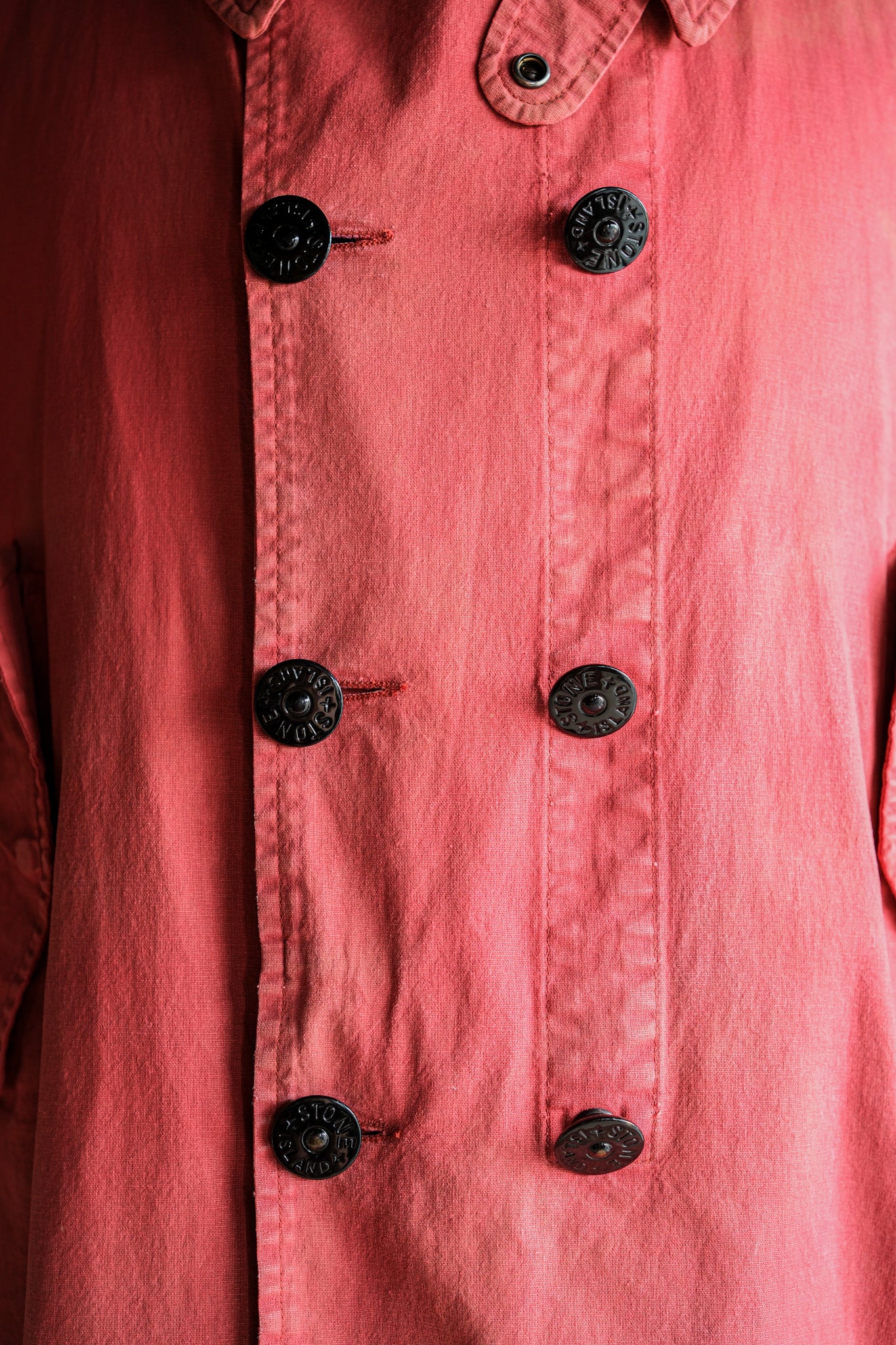 【94SS】Old STONE ISLAND Garment Dyed Double Breasted Cotton Jacket Size.L "Green Edge"