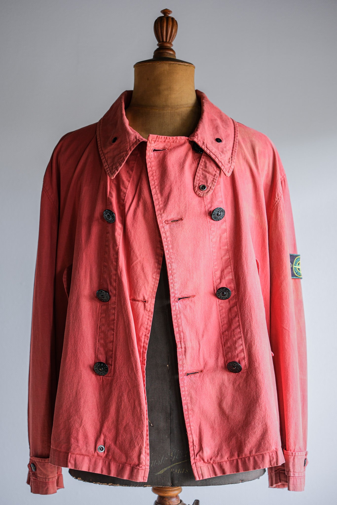 【94SS】Old STONE ISLAND Garment Dyed Double Breasted Cotton Jacket Size.L "Green Edge"