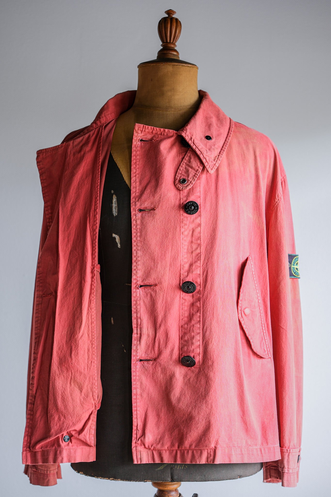 【94SS】Old STONE ISLAND Garment Dyed Double Breasted Cotton Jacket Size.L "Green Edge"