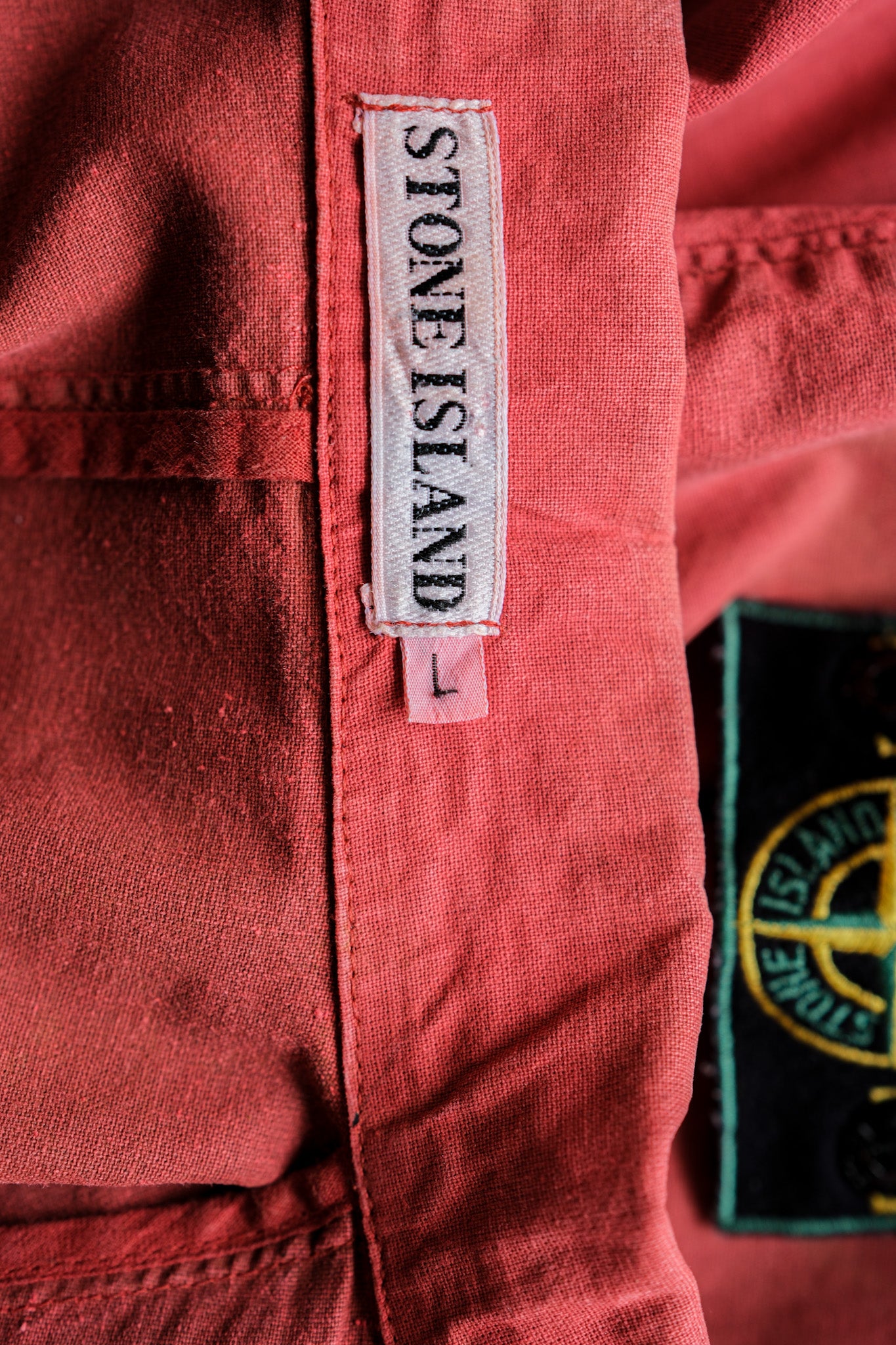 【94SS】Old STONE ISLAND Garment Dyed Double Breasted Cotton Jacket Size.L "Green Edge"