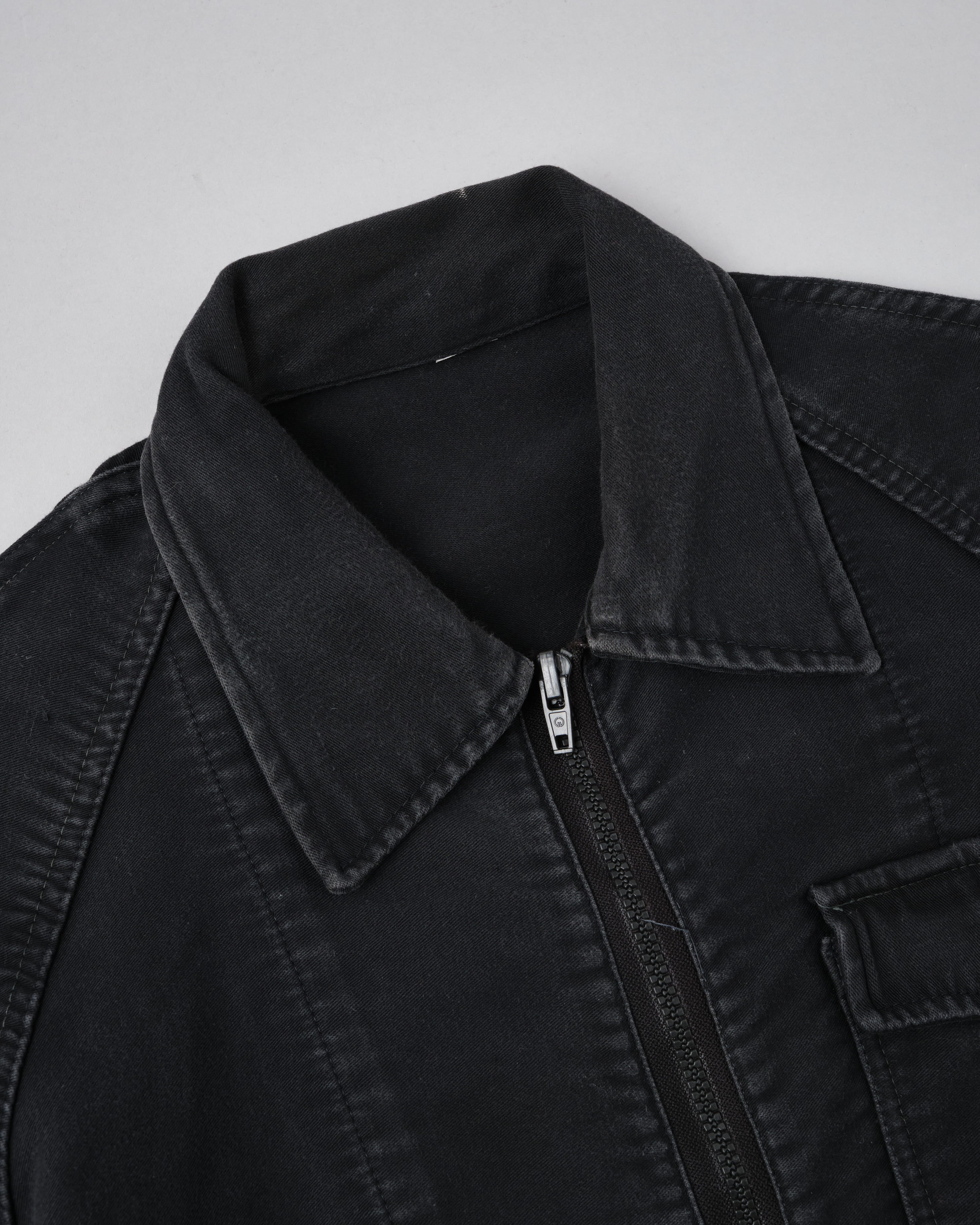 【~70's】Europe Vintage Raglan Sleeve Black Moleskin Zip Up Jacket