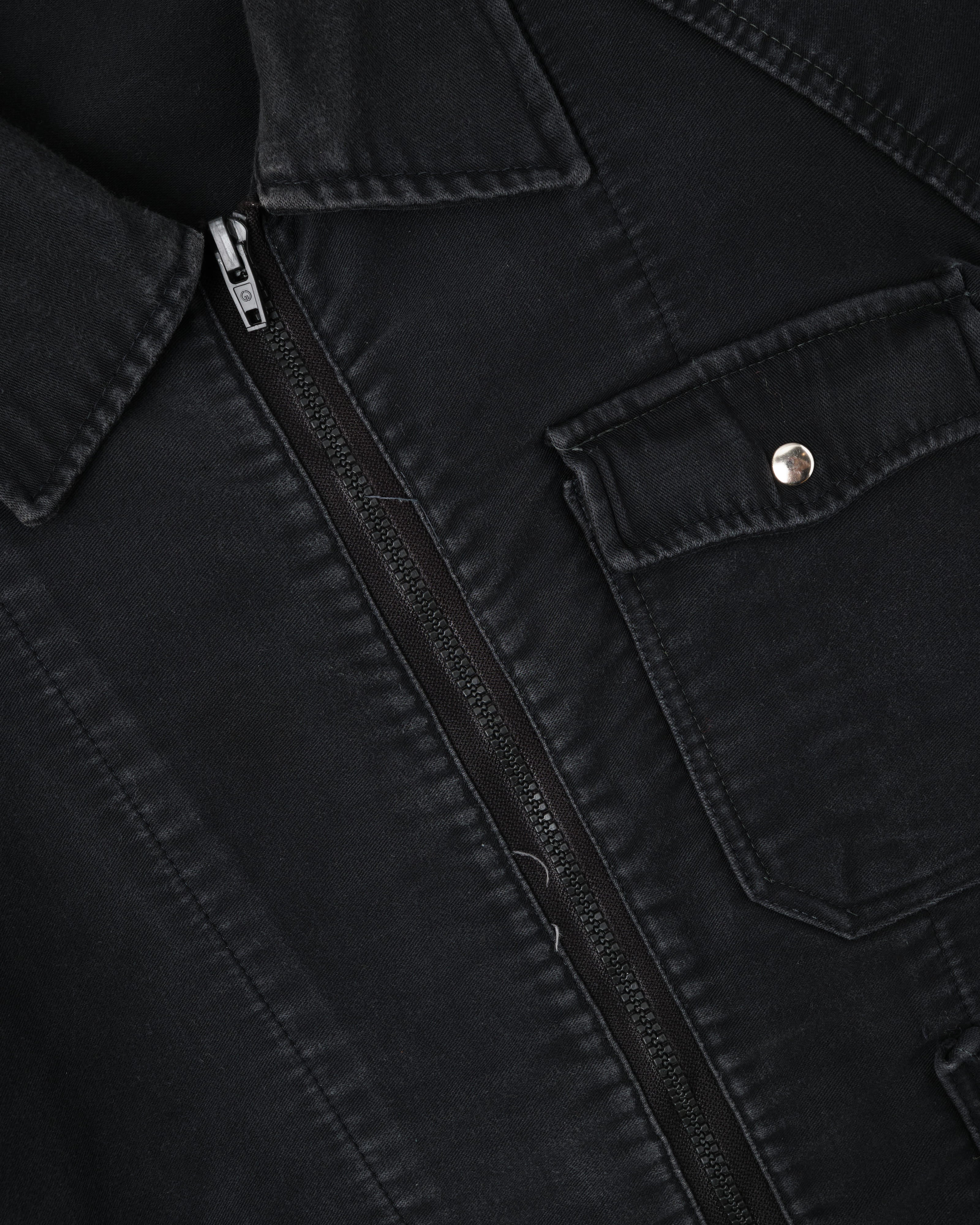 【~70's】Europe Vintage Raglan Sleeve Black Moleskin Zip Up Jacket