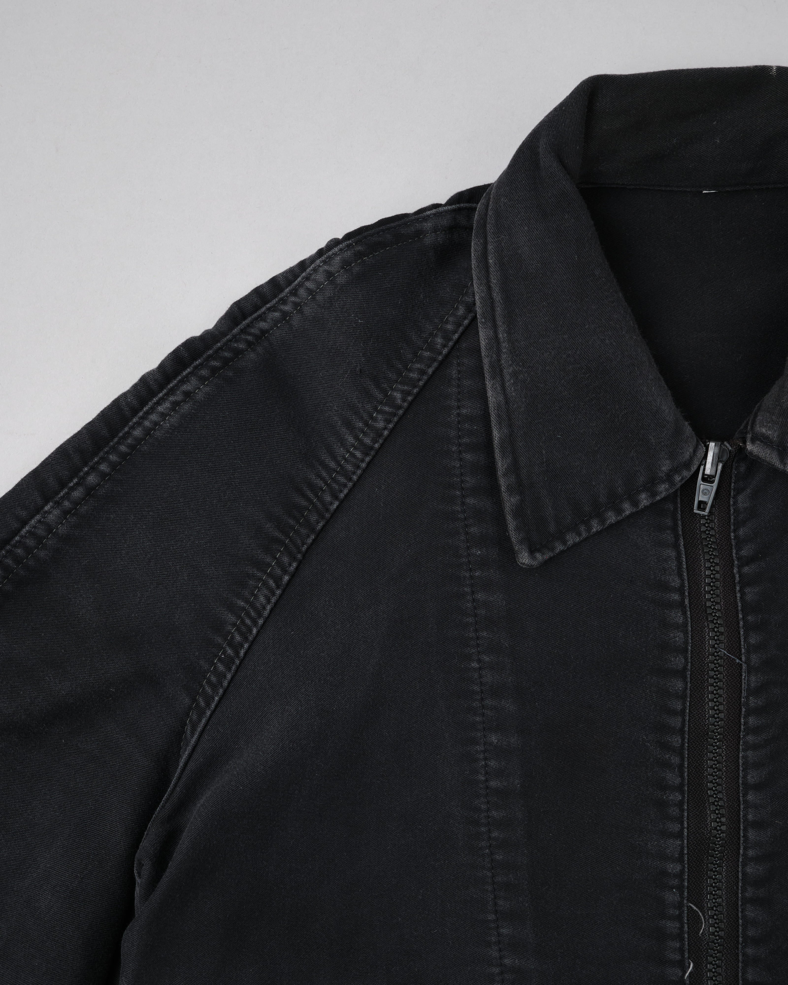 【~70's】Europe Vintage Raglan Sleeve Black Moleskin Zip Up Jacket