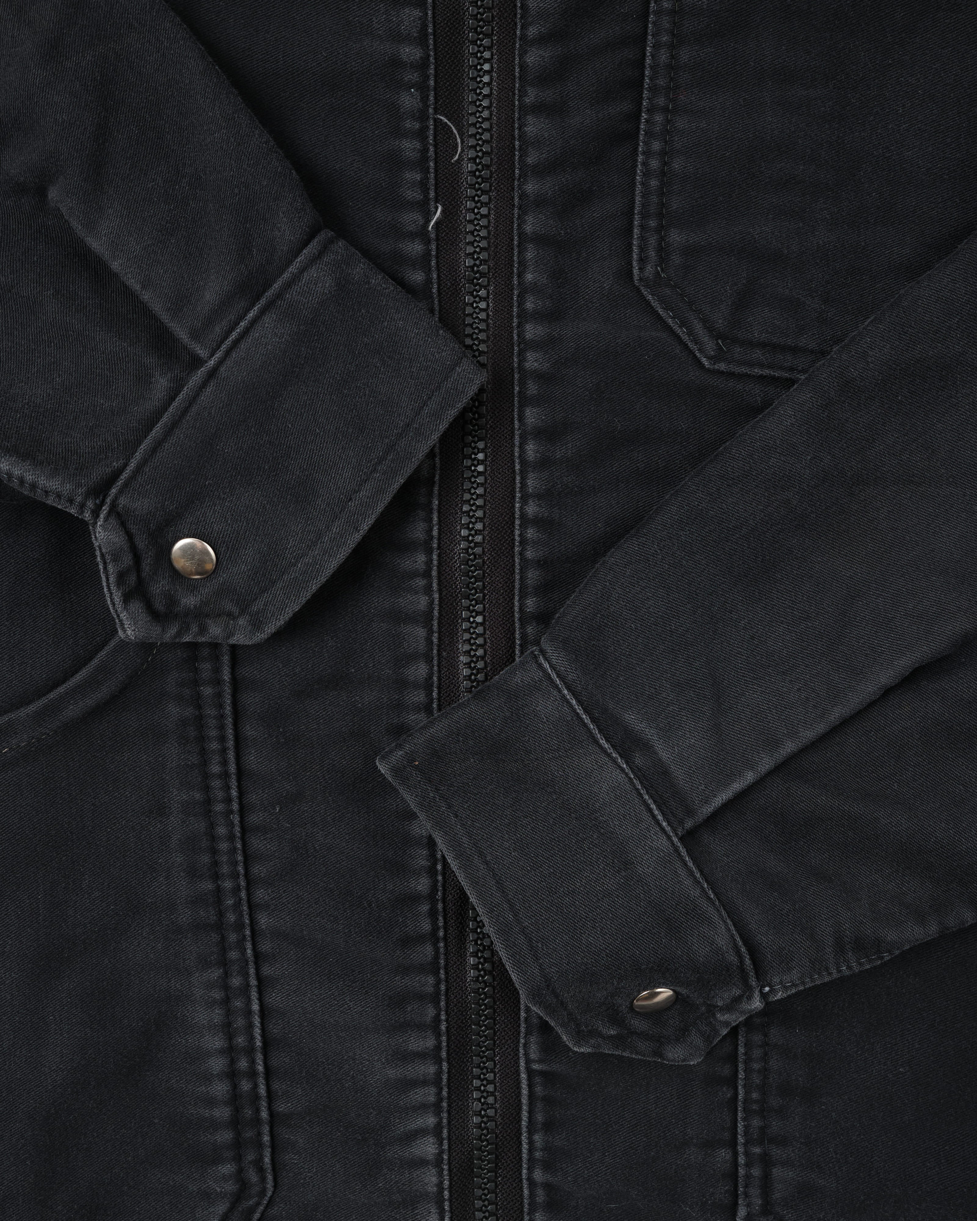 【~70's】Europe Vintage Raglan Sleeve Black Moleskin Zip Up Jacket