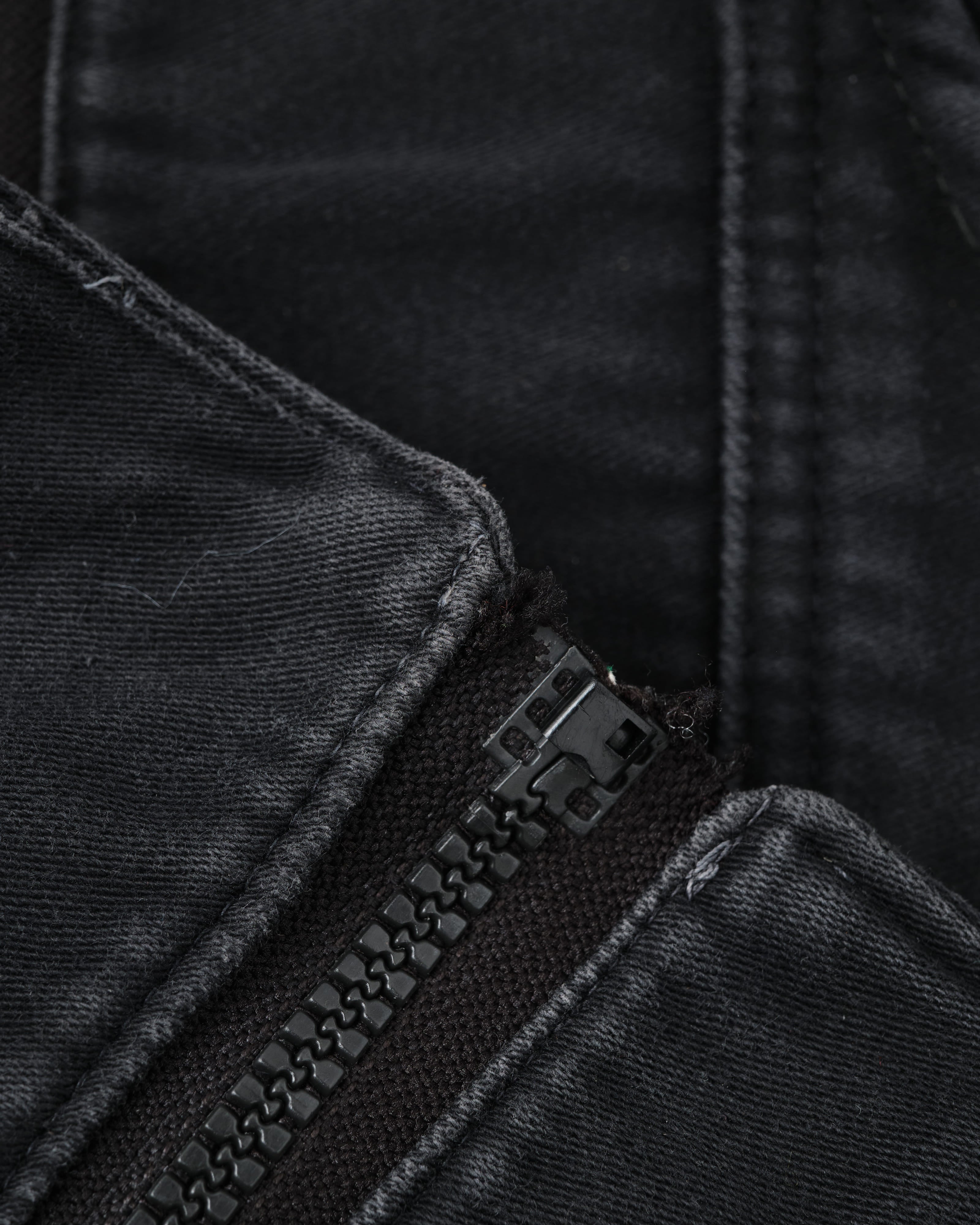 【~70's】Europe Vintage Raglan Sleeve Black Moleskin Zip Up Jacket