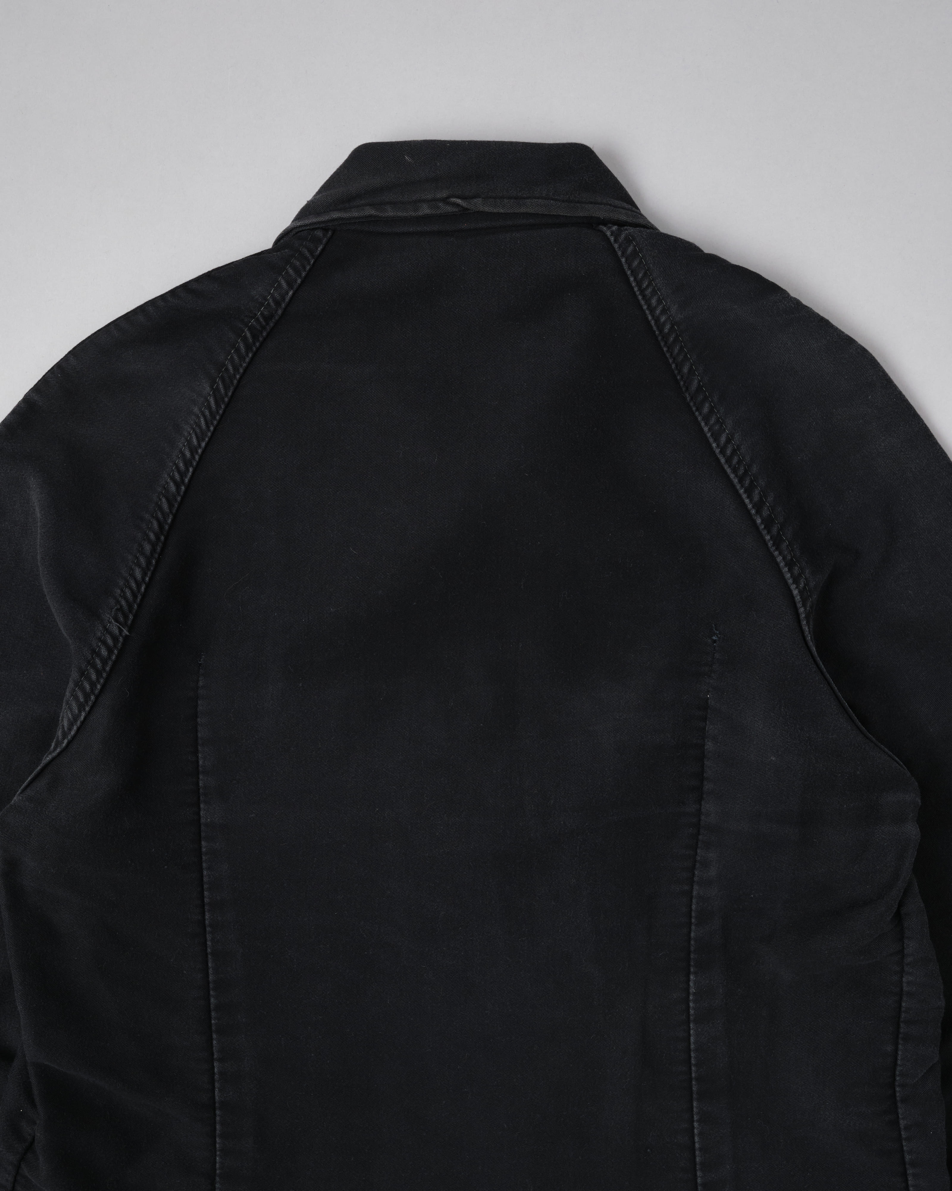 【~70's】Europe Vintage Raglan Sleeve Black Moleskin Zip Up Jacket