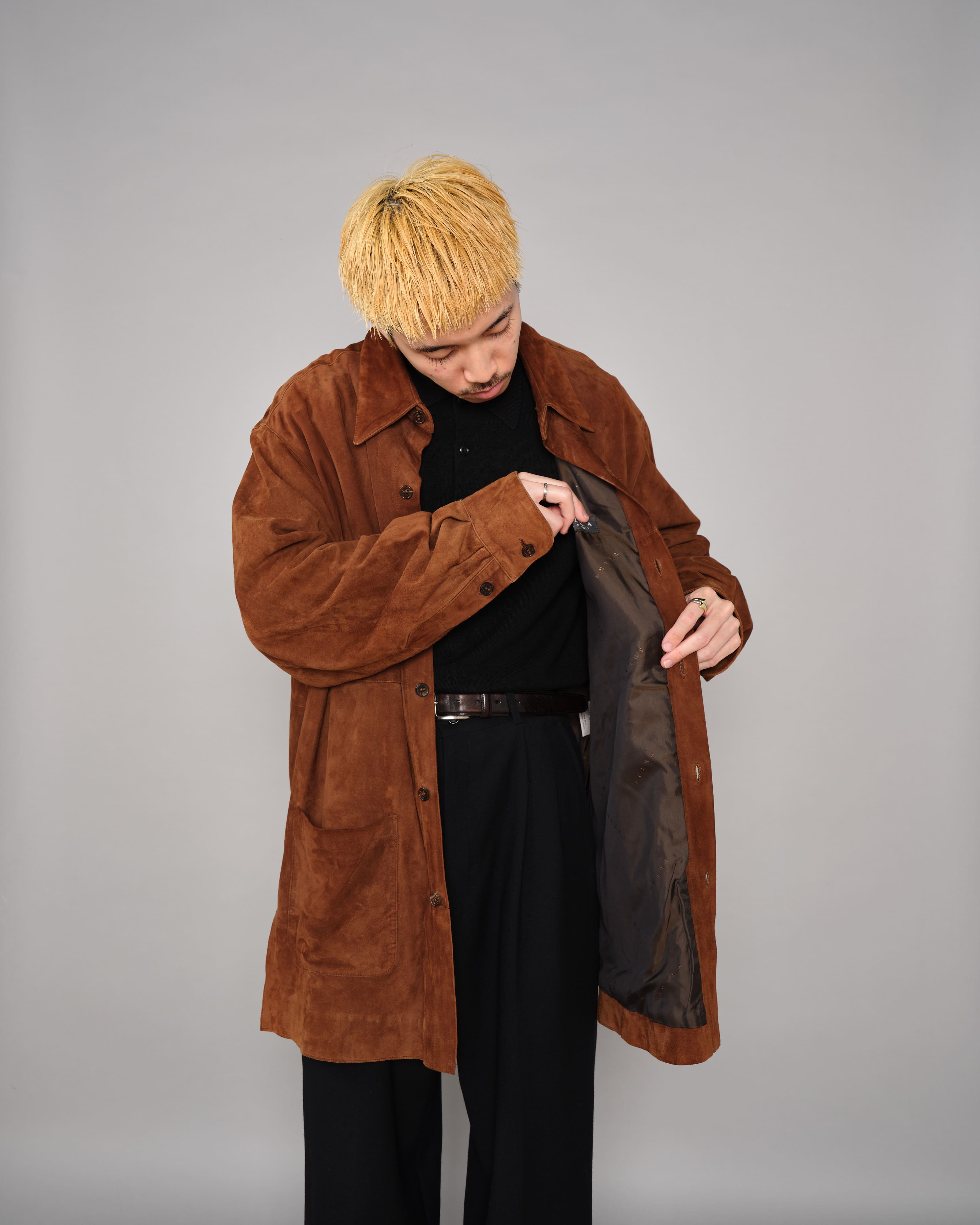 【~90’s】Old SULKA PARIS Brown Suede Leather Shirt Jacket Size.42