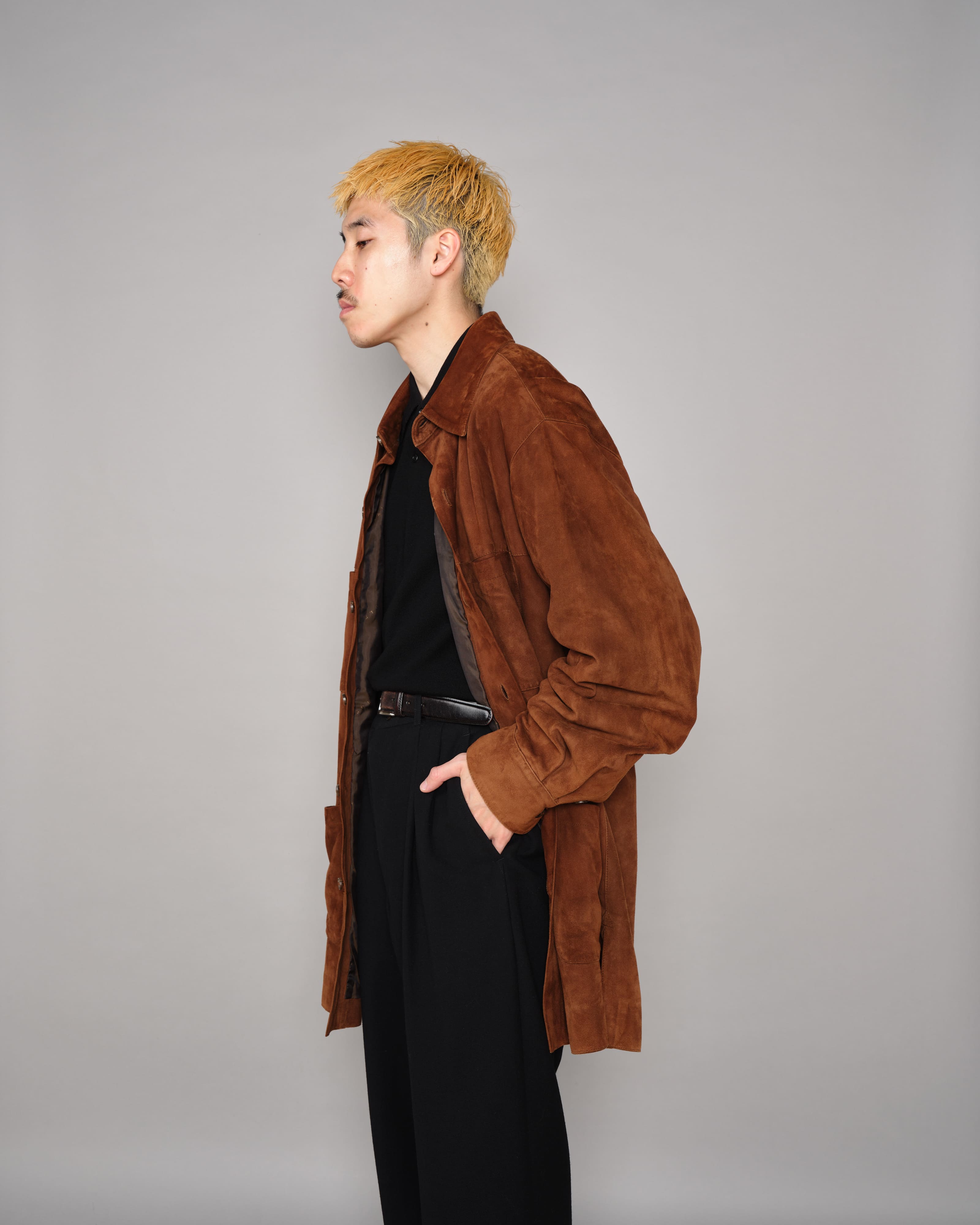 【~90’s】Old SULKA PARIS Brown Suede Leather Shirt Jacket Size.42