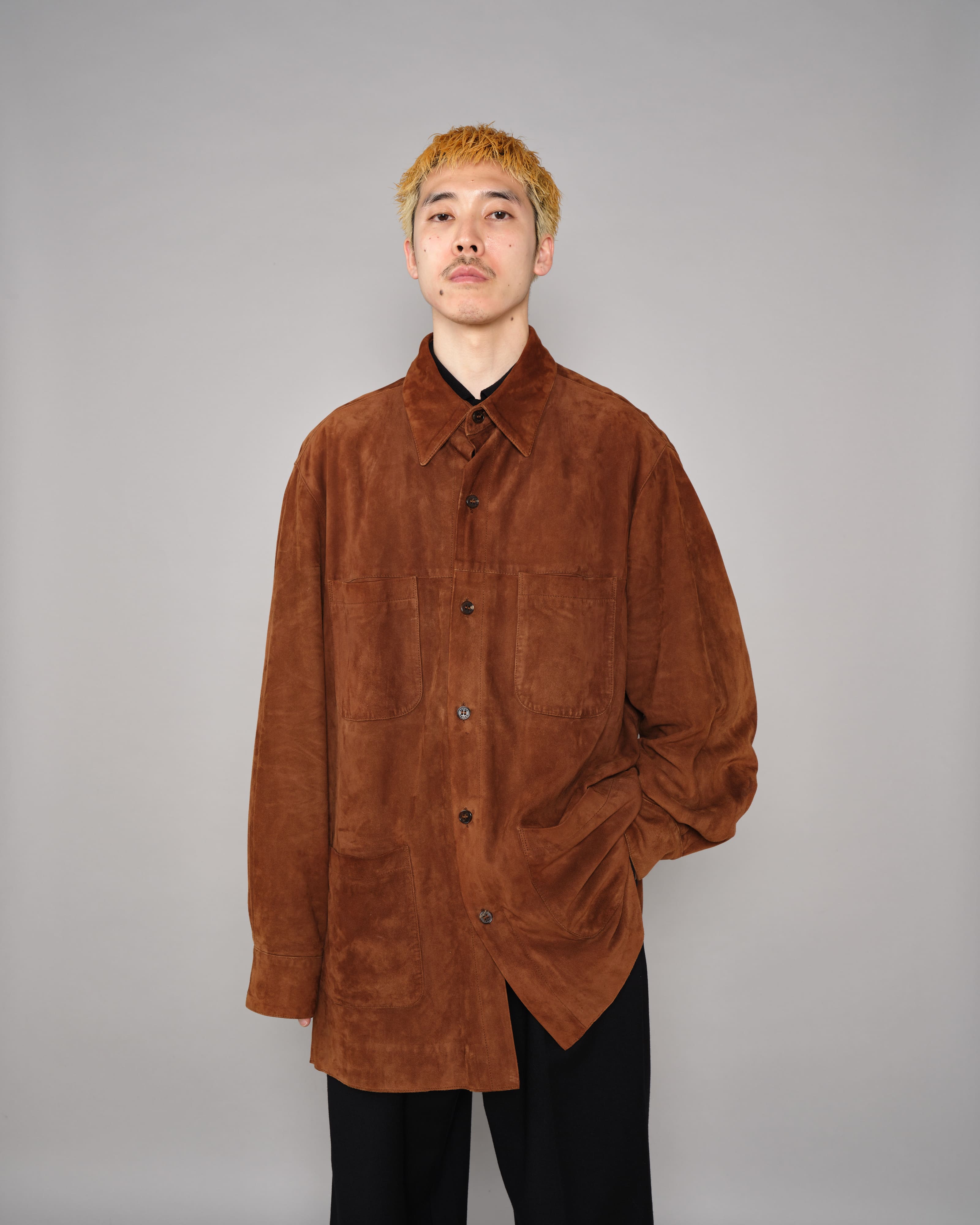 【~90’s】Old SULKA PARIS Brown Suede Leather Shirt Jacket Size.42