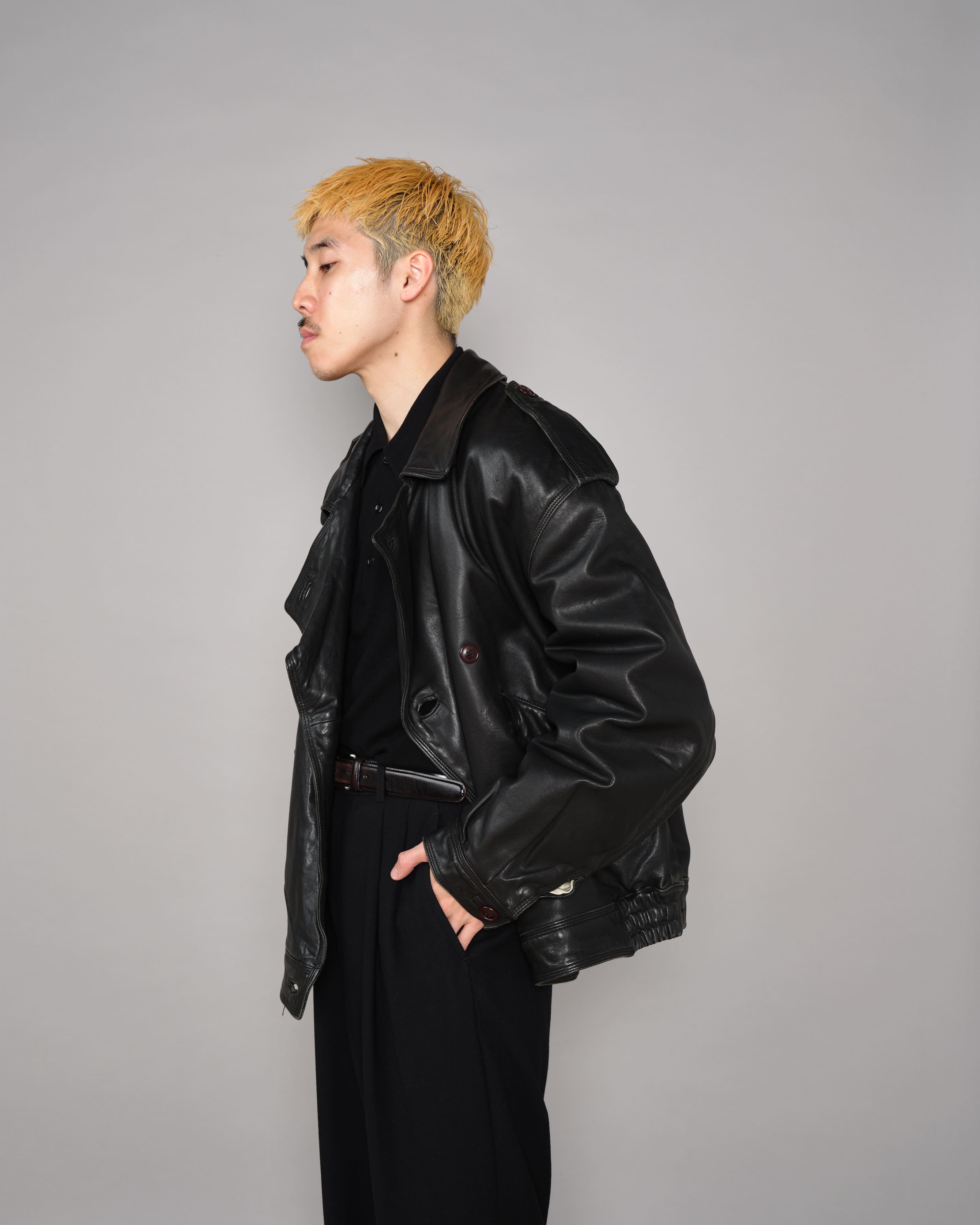 【~70’s】Old GUCCI Black Leather Blouson Size.50