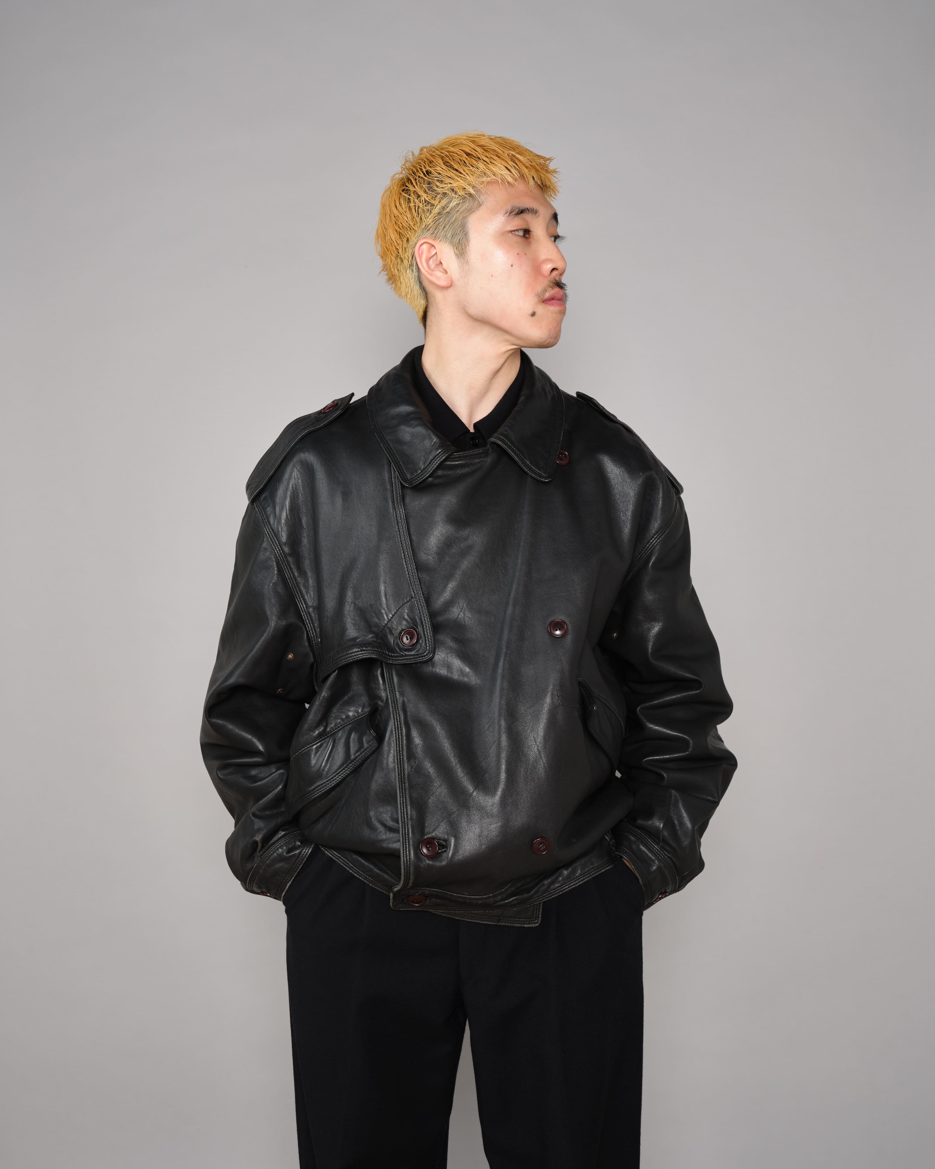 【~70’s】Old GUCCI Black Leather Blouson Size.50