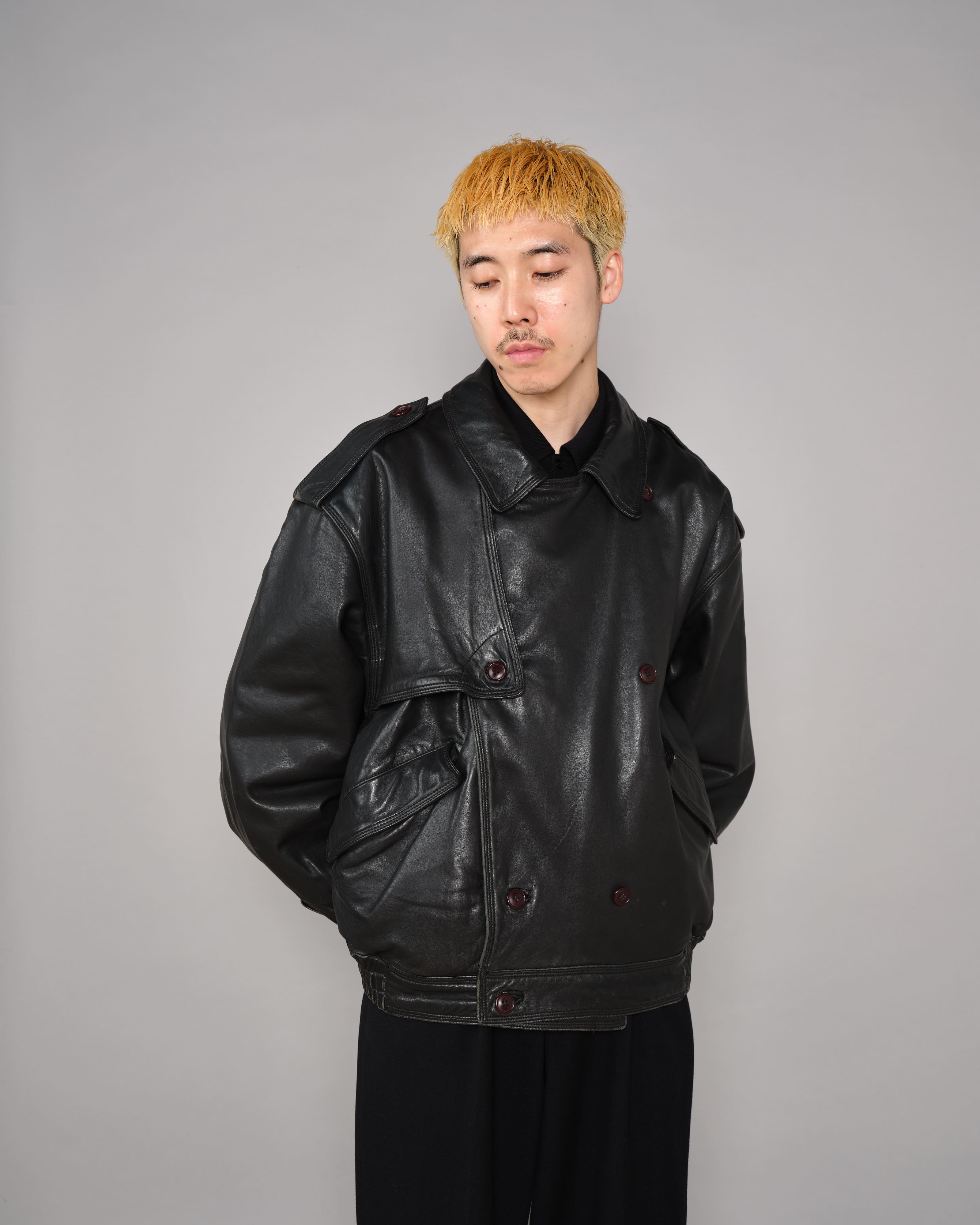 【~70’s】Old GUCCI Black Leather Blouson Size.50