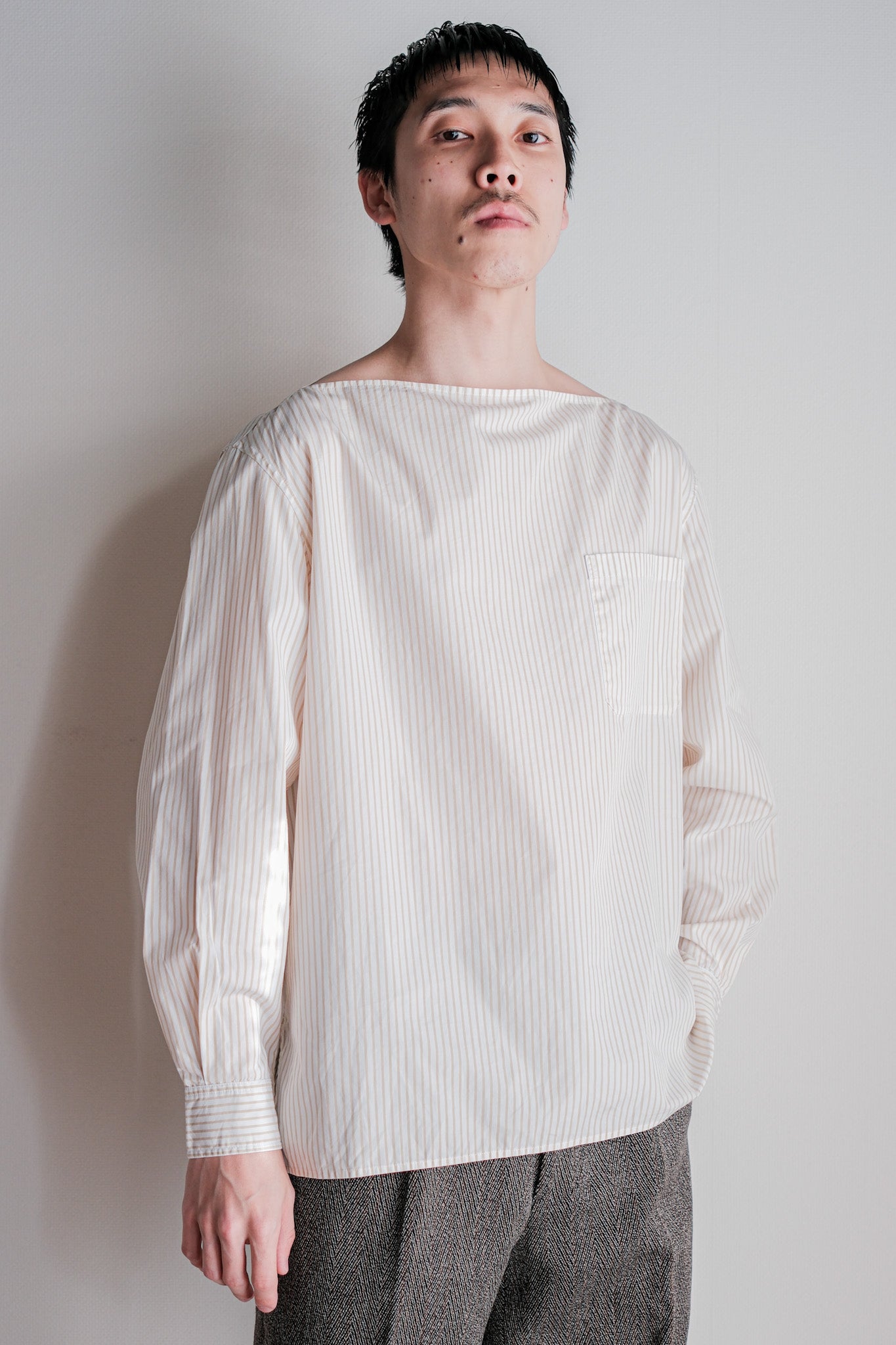 【~00's】Old Hermès Paris Boat Neck Cotton Striped Shirt Size.40 by Martin Margiela