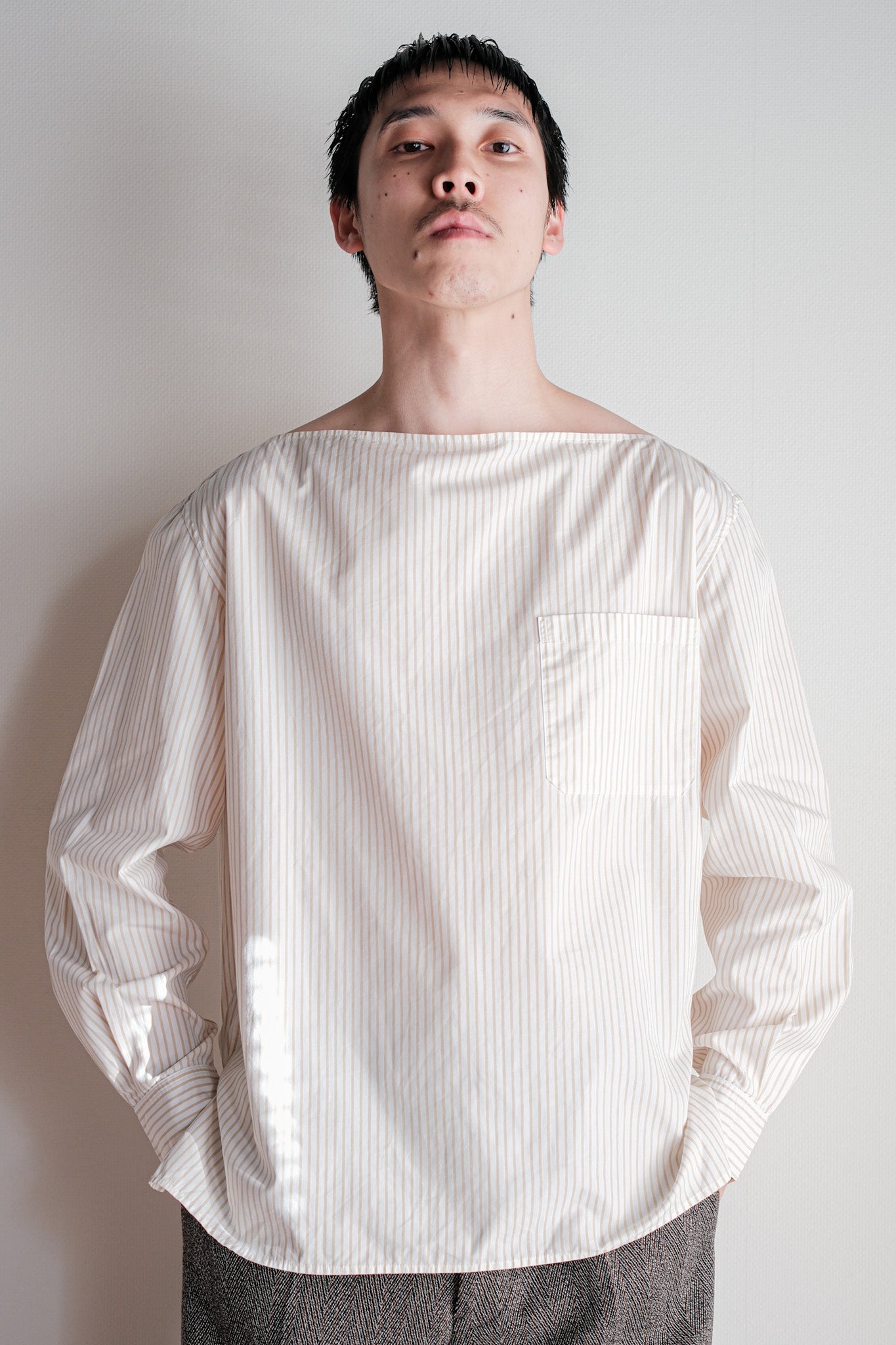 【~00's】Old Hermès Paris Boat Neck Cotton Striped Shirt Size.40 by Martin Margiela