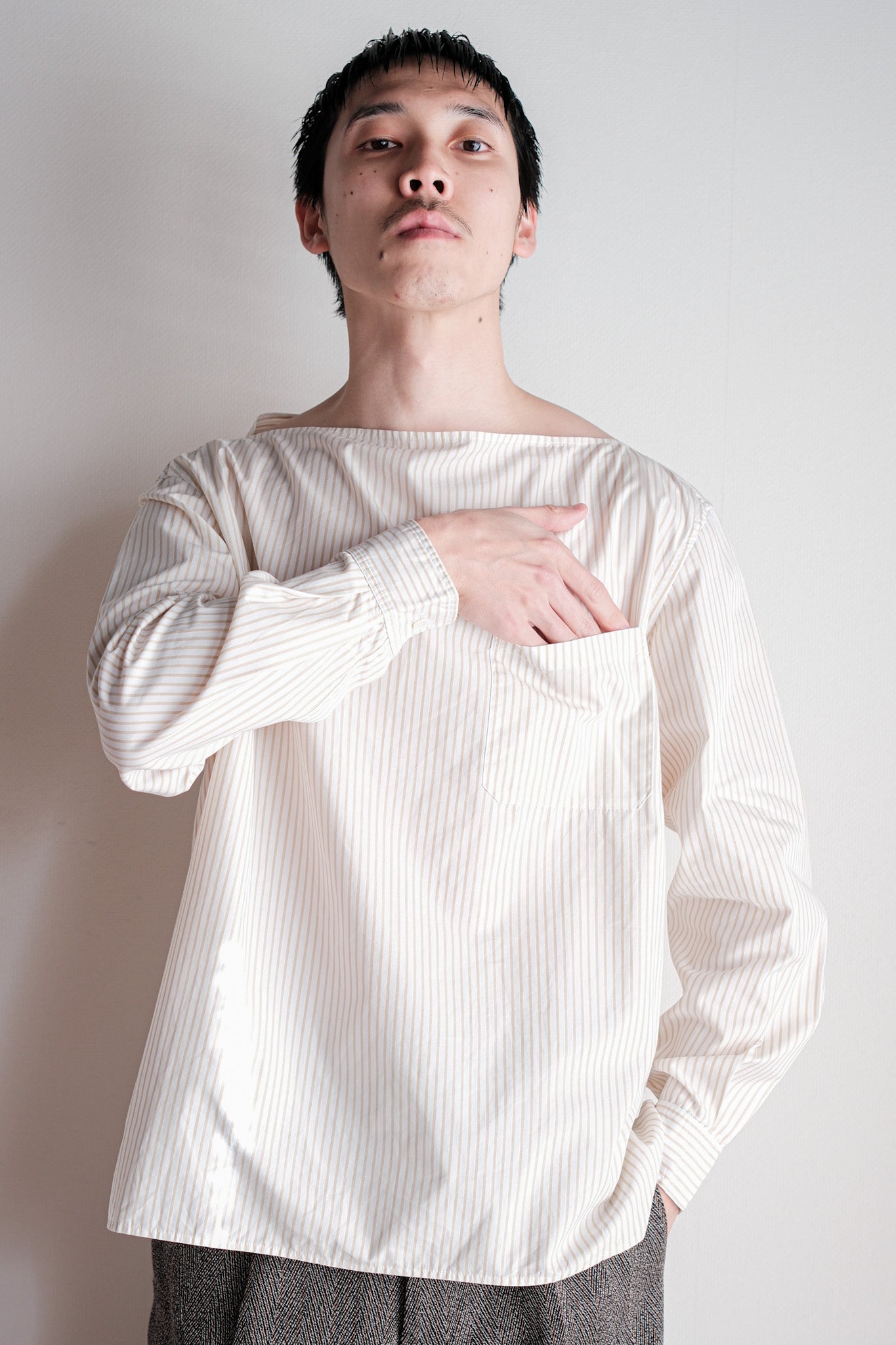 【~00's】Old Hermès Paris Boat Neck Cotton Striped Shirt Size.40 by Martin Margiela