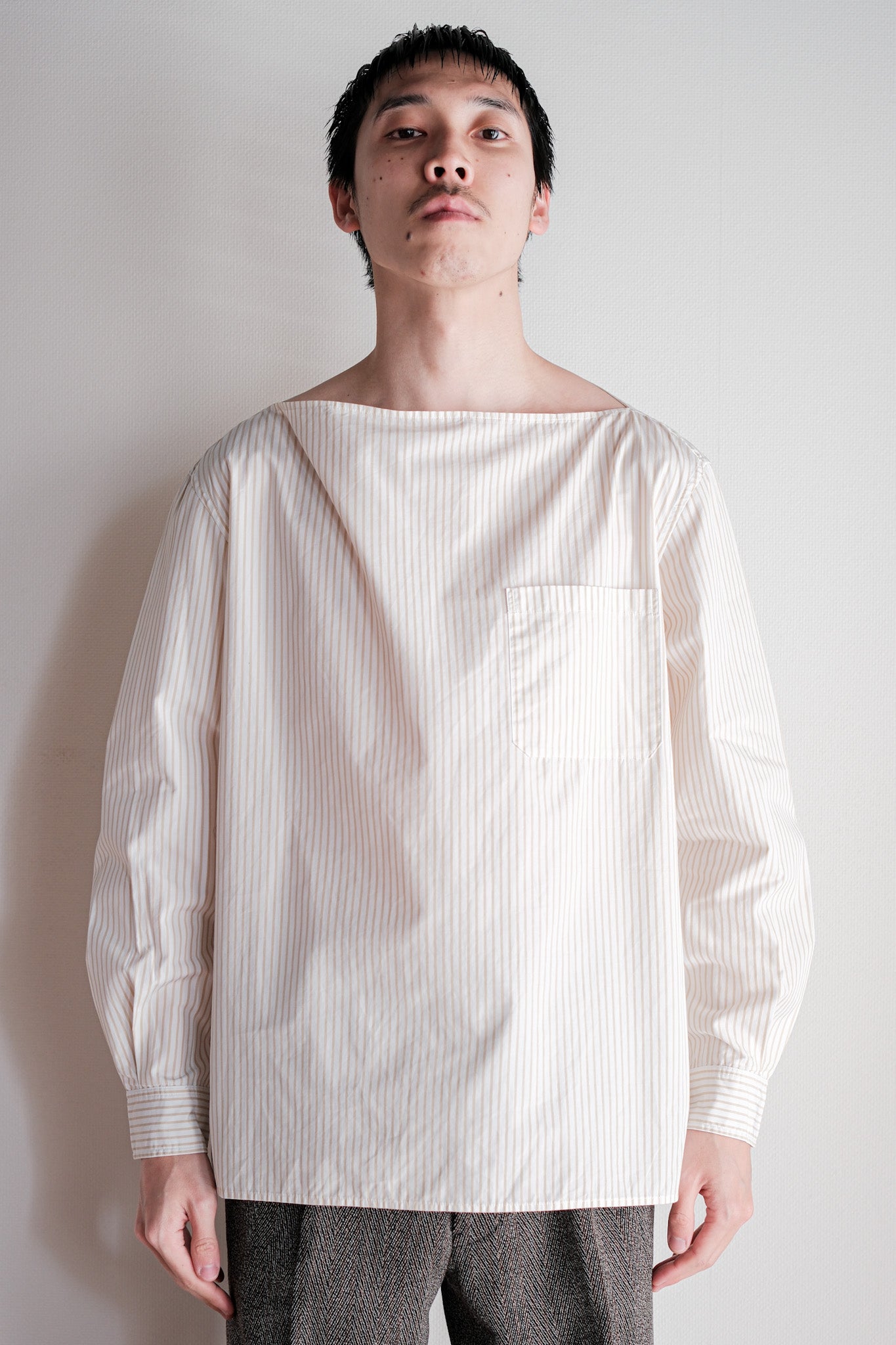 【~00's】Old Hermès Paris Boat Neck Cotton Striped Shirt Size.40 by Martin Margiela