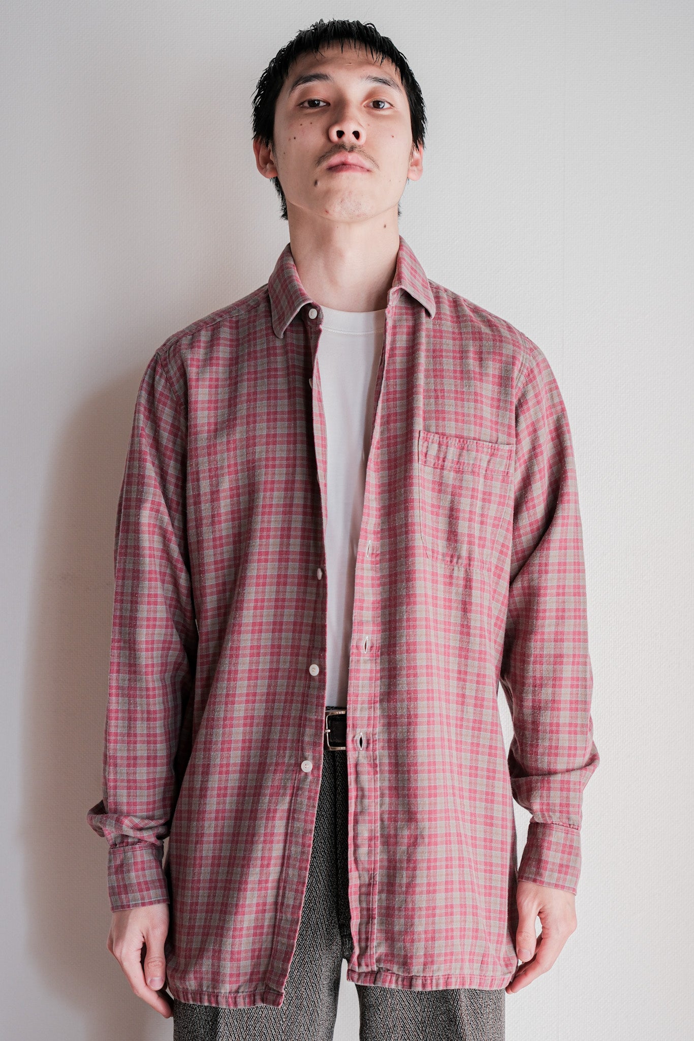 【~00's】Old Charvet Cotton Checked Shirt Size.38