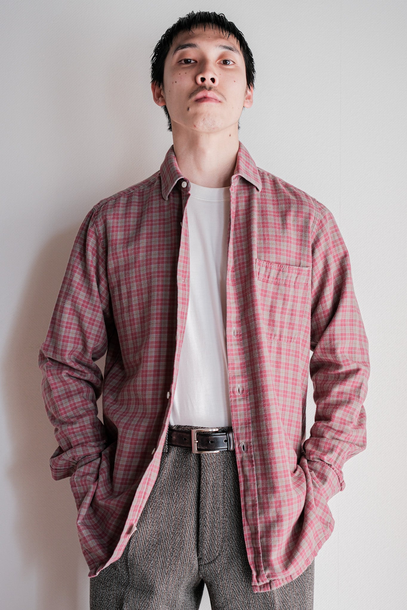 【~00's】Old Charvet Cotton Checked Shirt Size.38