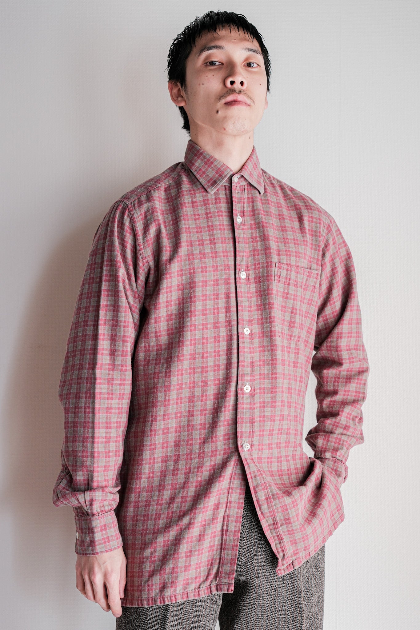 【~00's】Old Charvet Cotton Checked Shirt Size.38