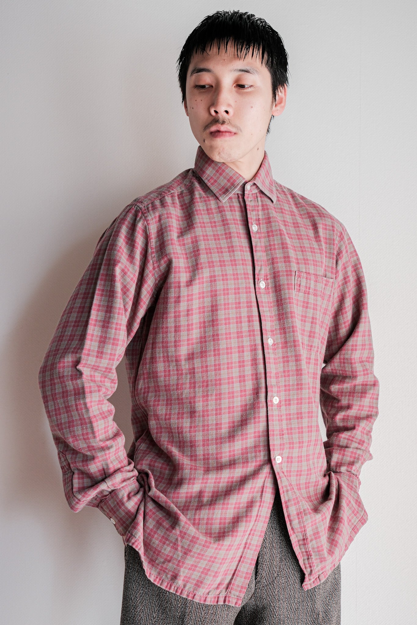 【~00's】Old Charvet Cotton Checked Shirt Size.38
