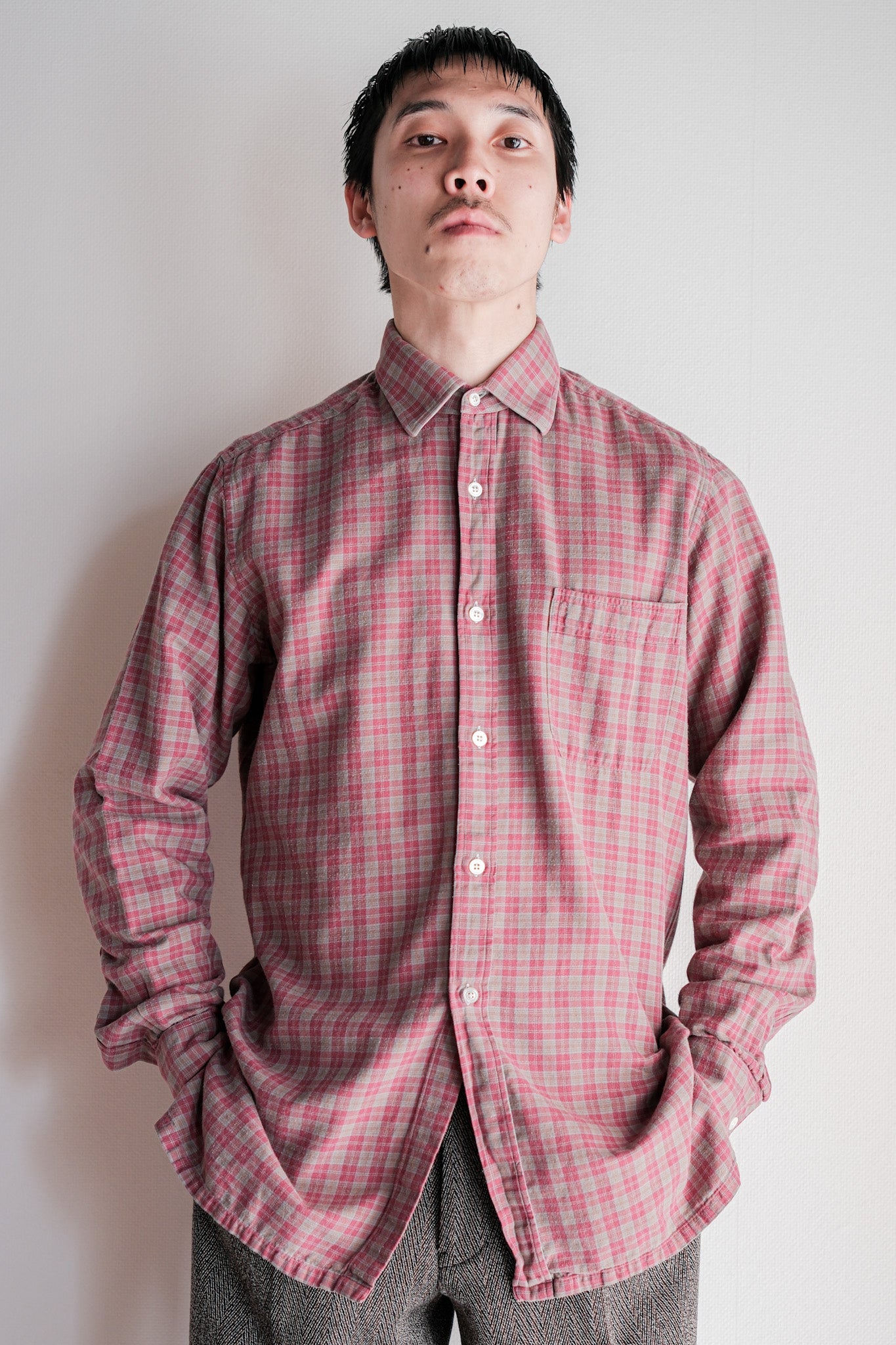 【~00's】Old Charvet Cotton Checked Shirt Size.38