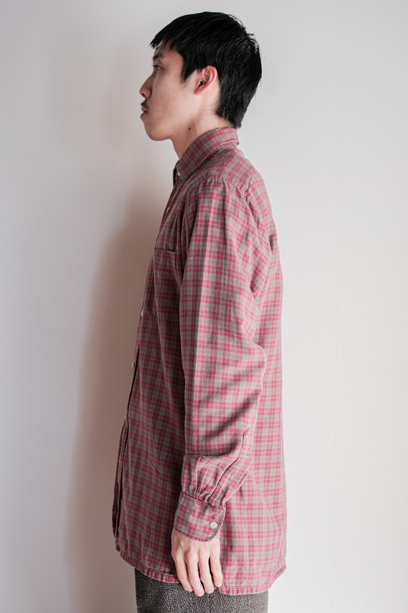 【~00's】Old Charvet Cotton Checked Shirt Size.38