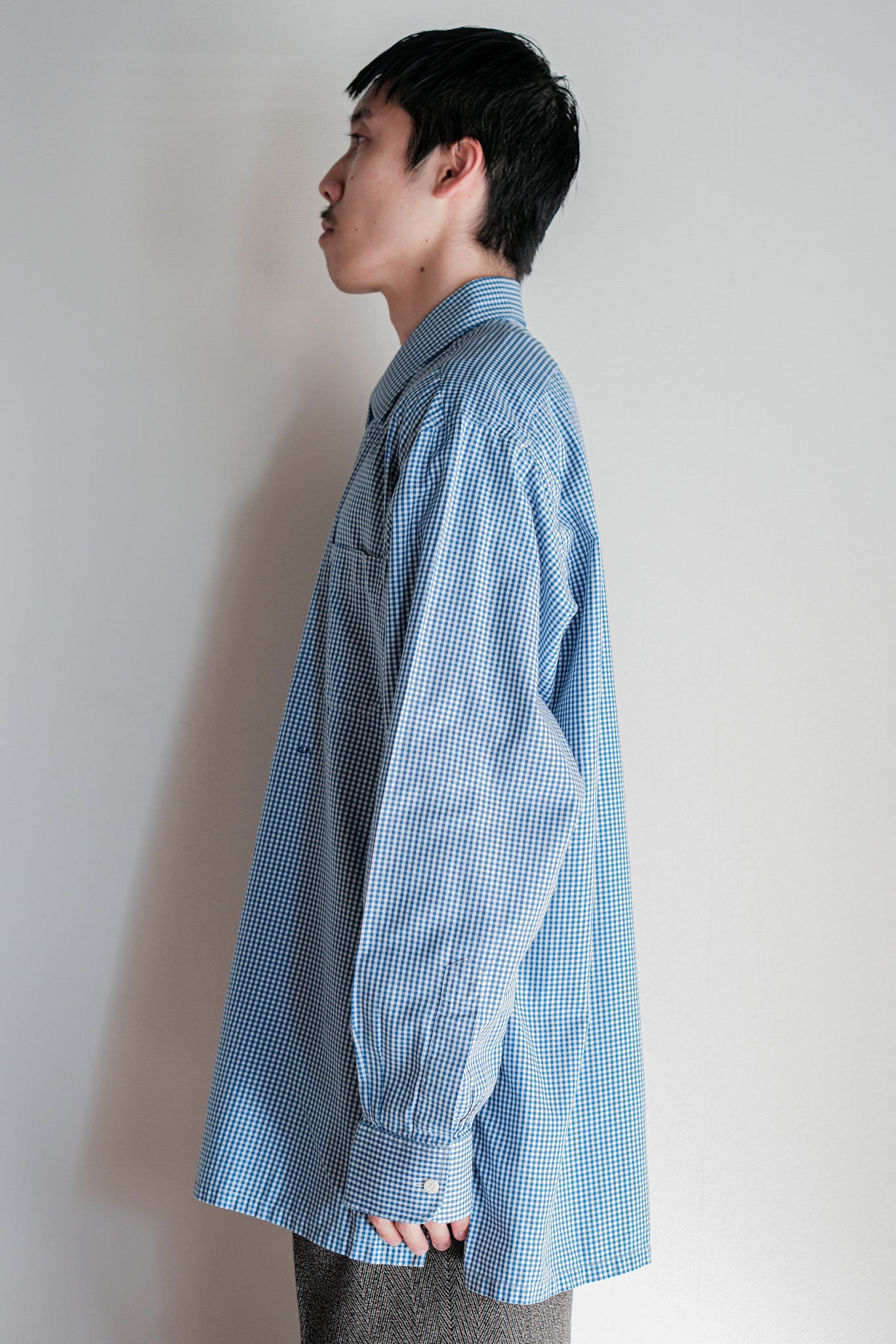 【~00's】Old Charvet Cotton Checked Dress Shirt "Bespoke"