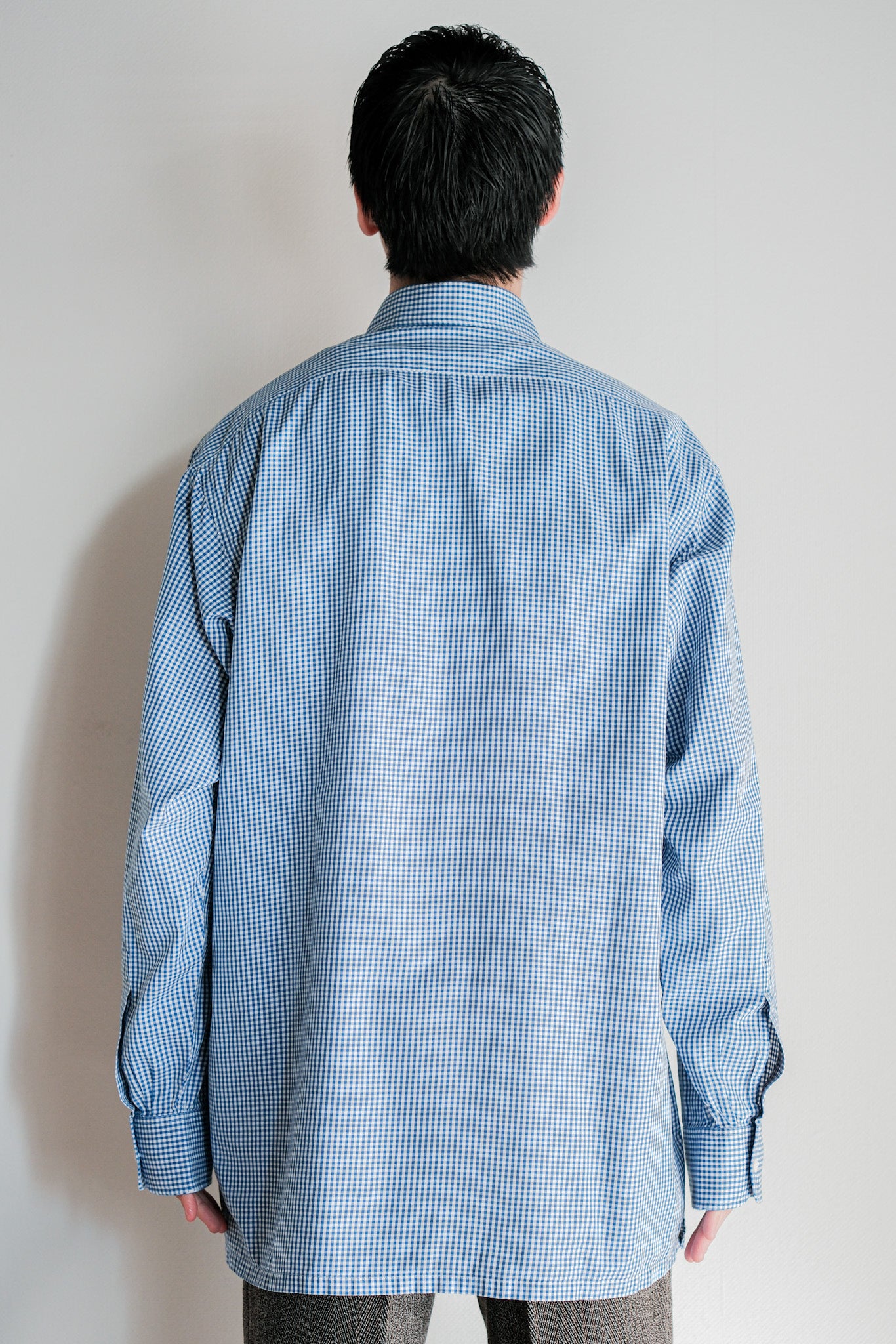 【~00's】Old Charvet Cotton Checked Dress Shirt "Bespoke"