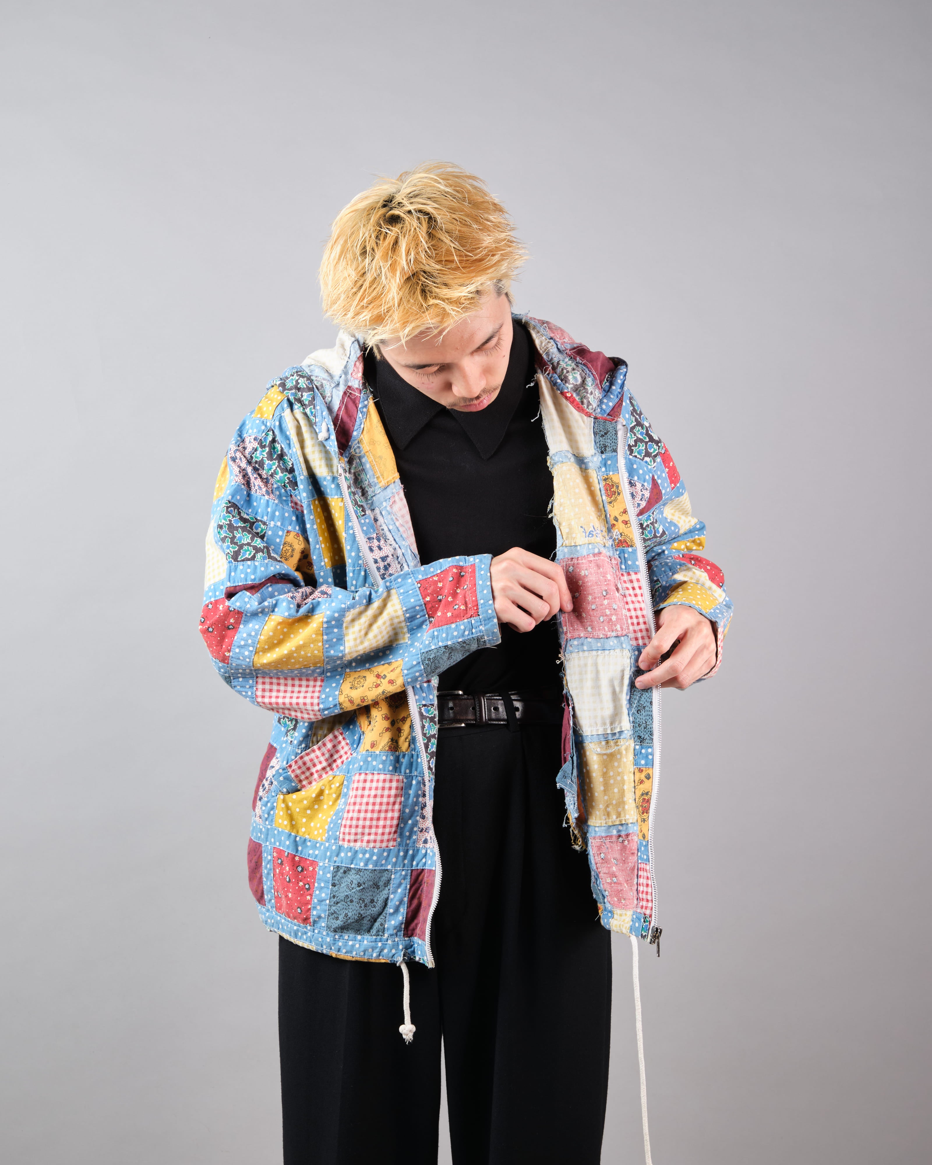 【~90’s】Old NAF NAF Various Patterned Patchwork Zip Up Hooded Jacket