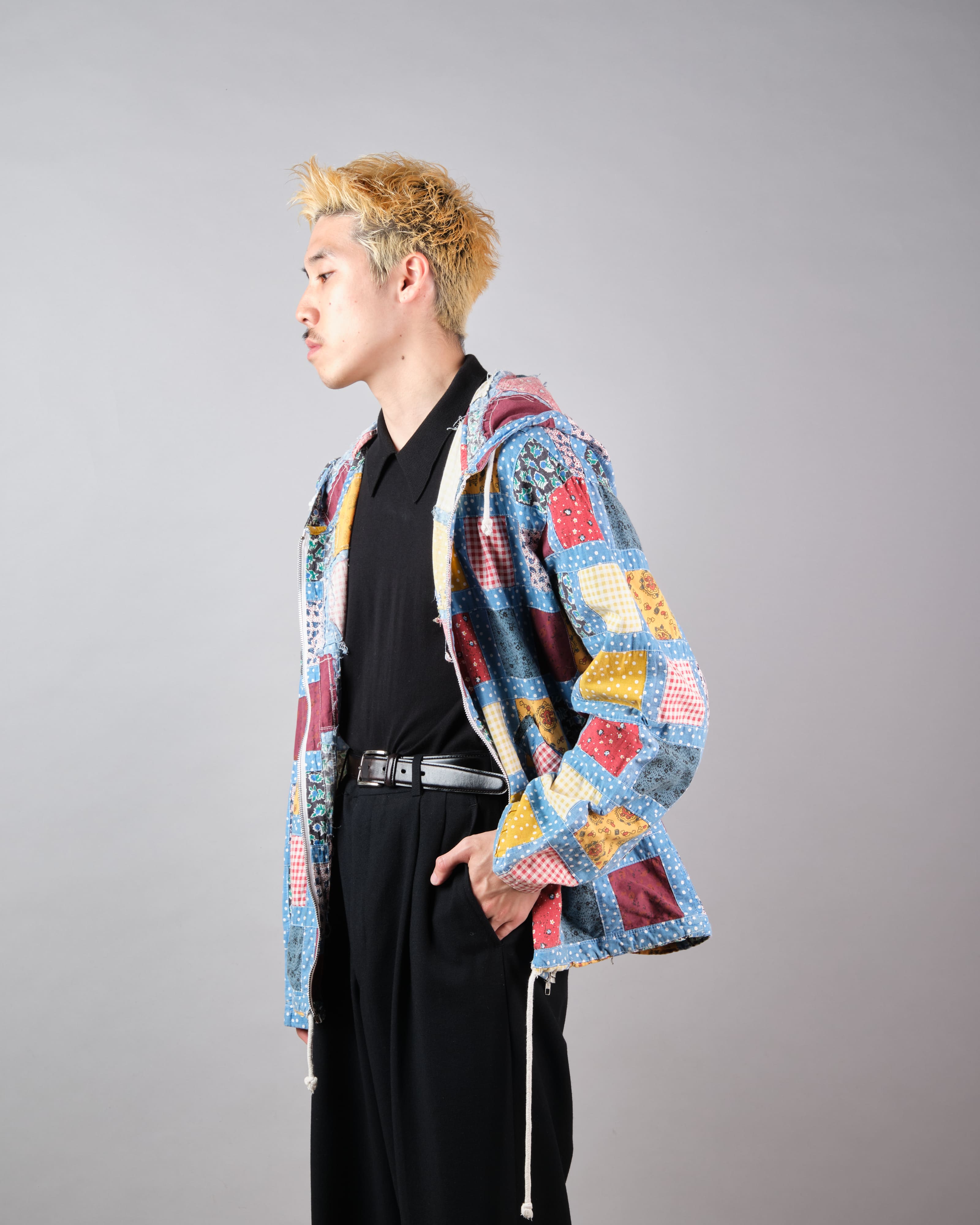 【~90’s】Old NAF NAF Various Patterned Patchwork Zip Up Hooded Jacket