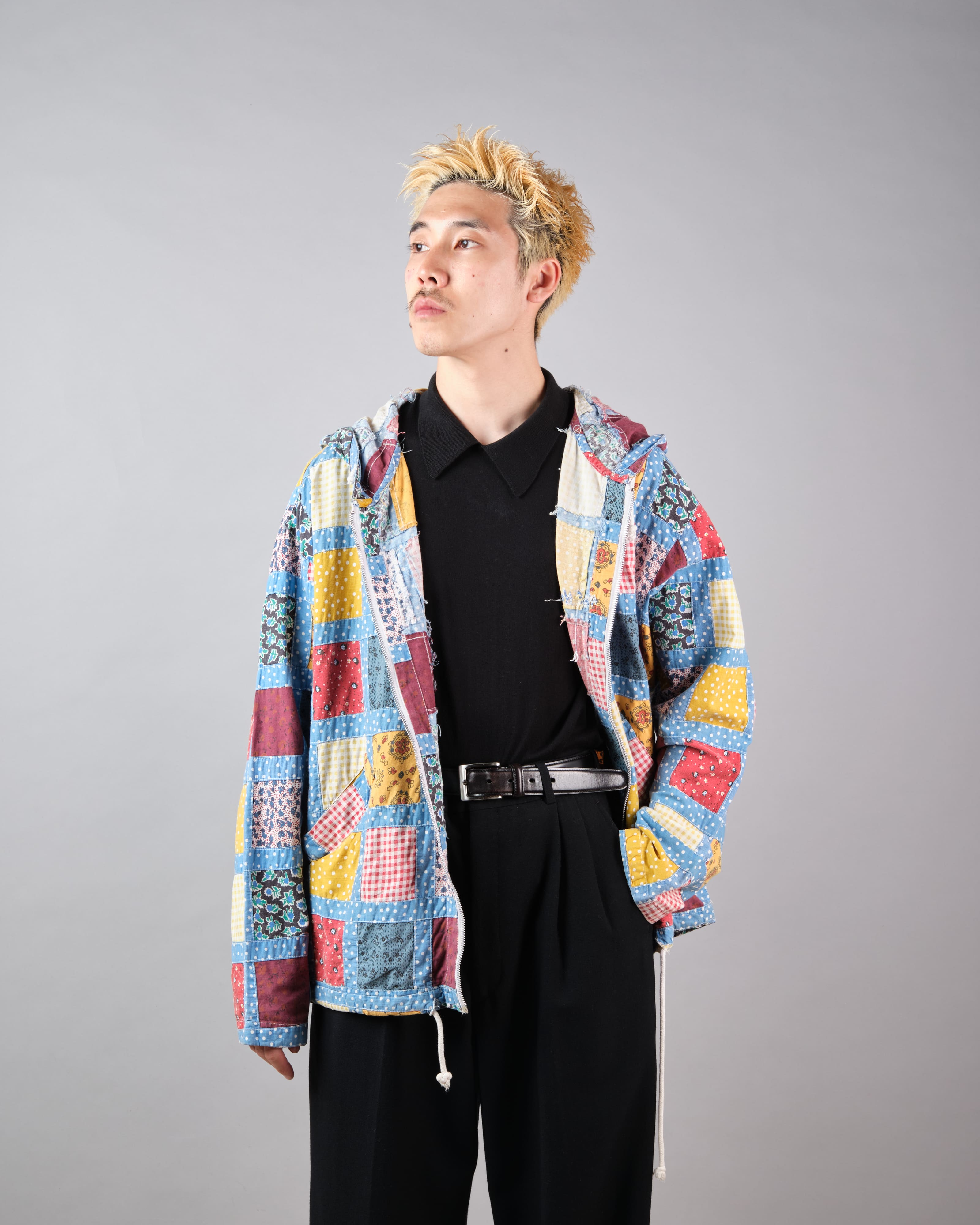 【~90’s】Old NAF NAF Various Patterned Patchwork Zip Up Hooded Jacket