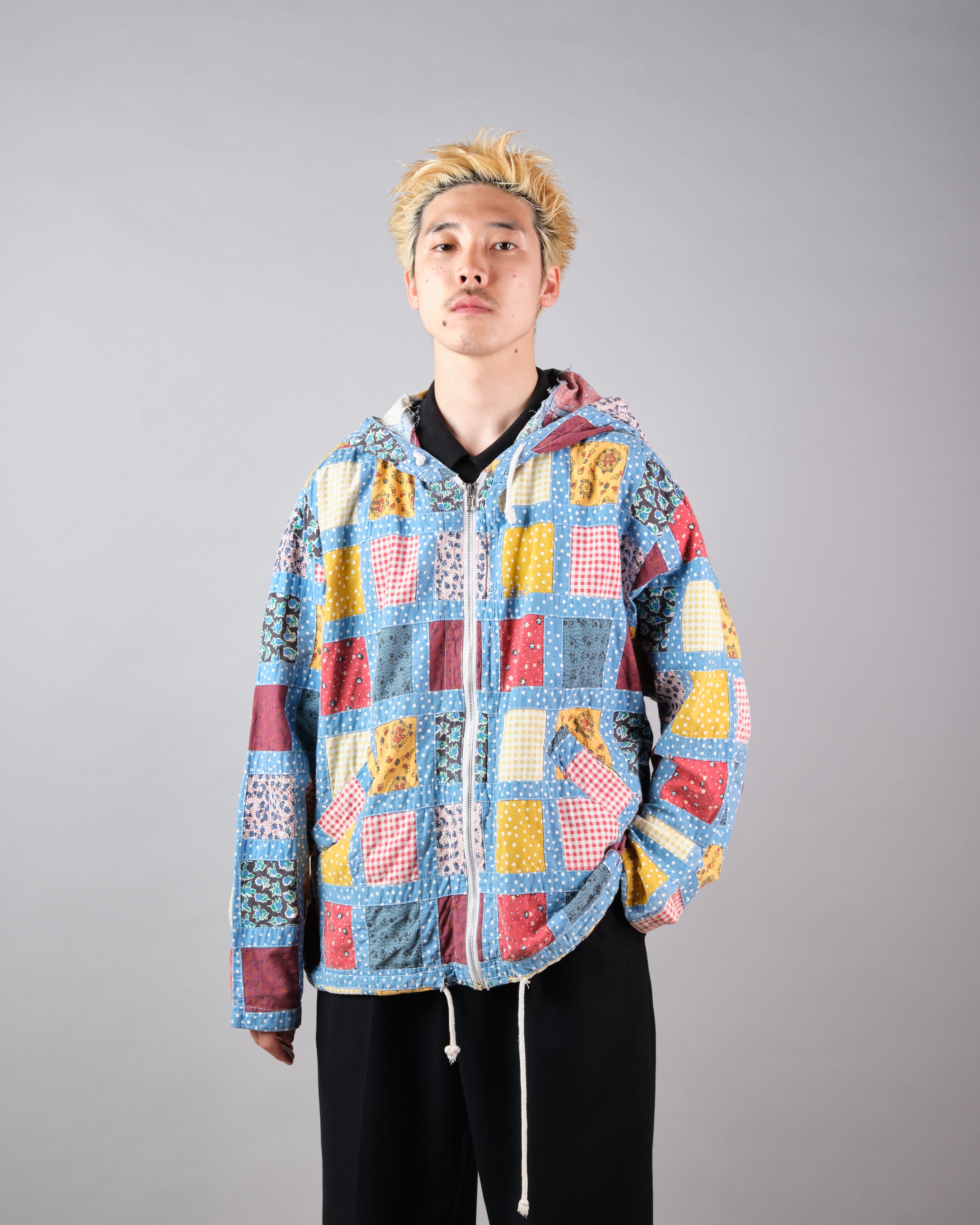 【~90’s】Old NAF NAF Various Patterned Patchwork Zip Up Hooded Jacket