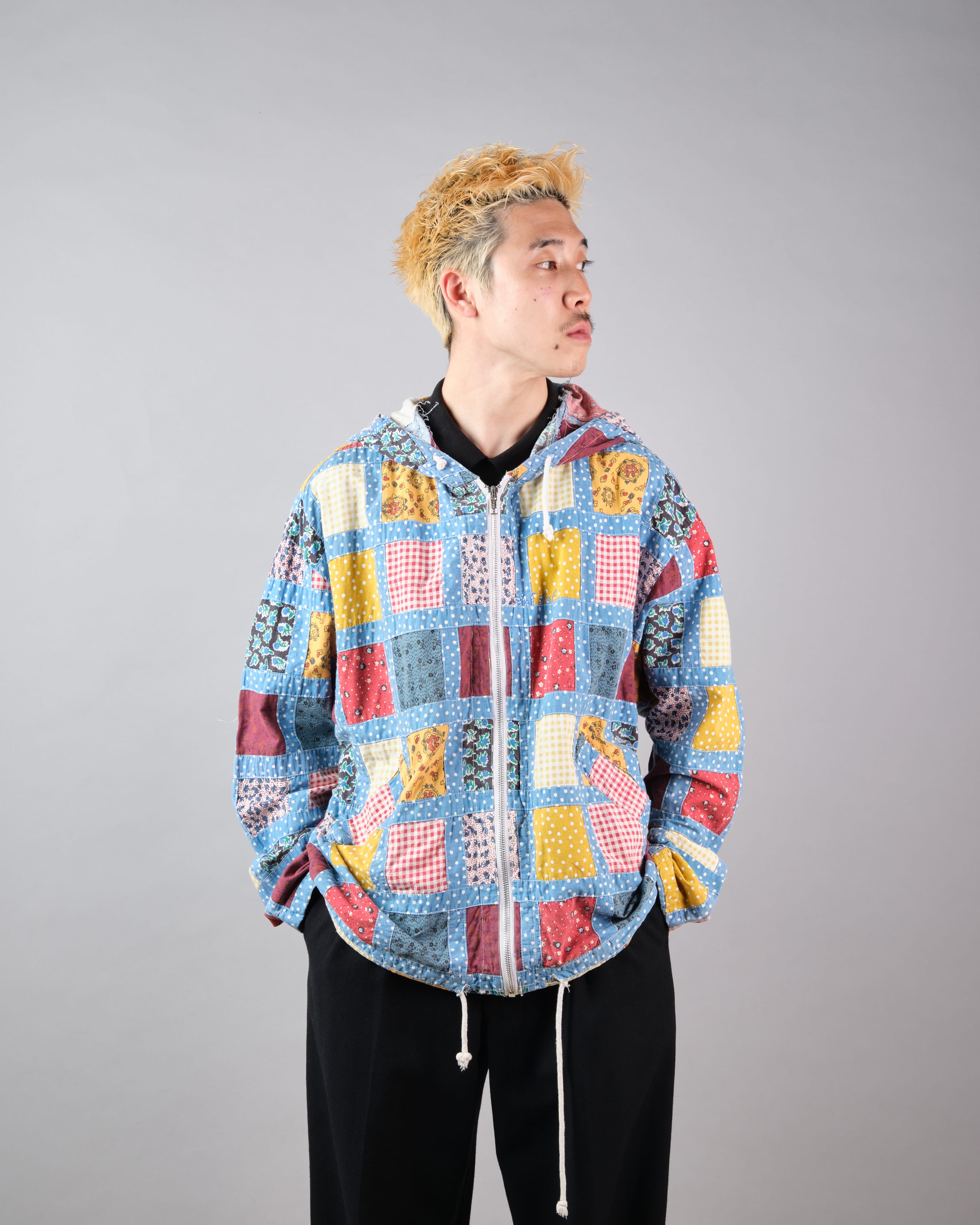 【~90’s】Old NAF NAF Various Patterned Patchwork Zip Up Hooded Jacket