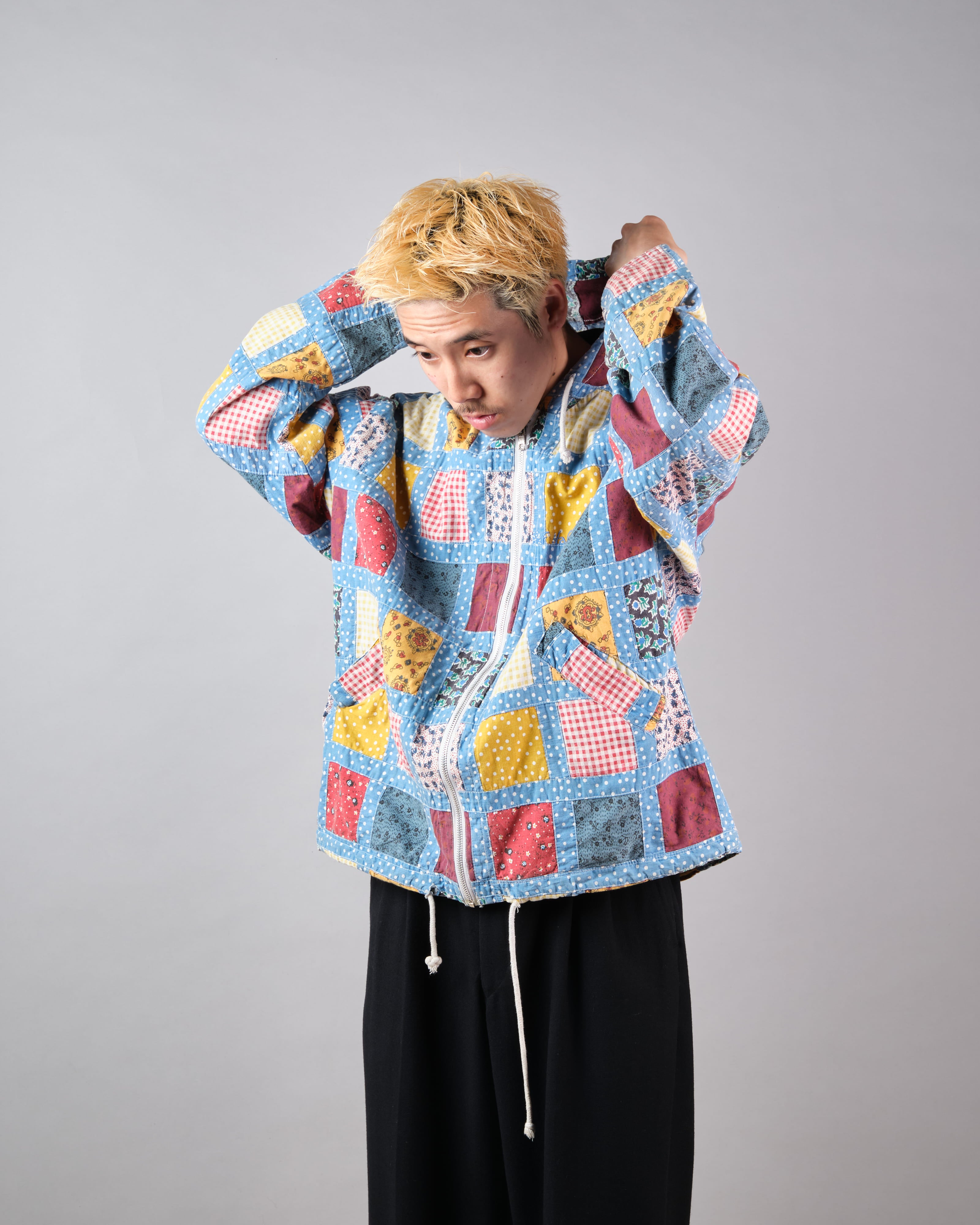 【~90’s】Old NAF NAF Various Patterned Patchwork Zip Up Hooded Jacket