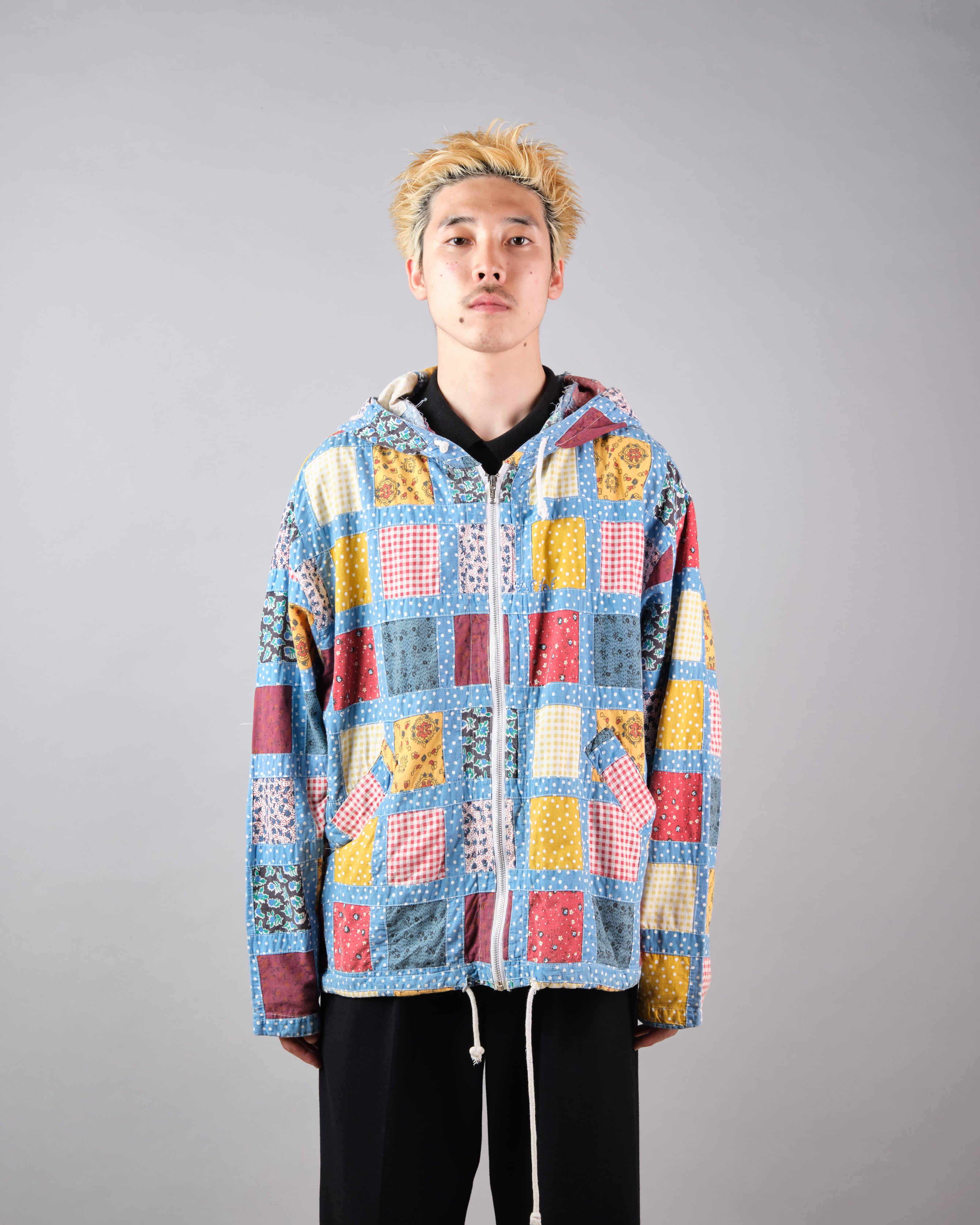【~90’s】Old NAF NAF Various Patterned Patchwork Zip Up Hooded Jacket