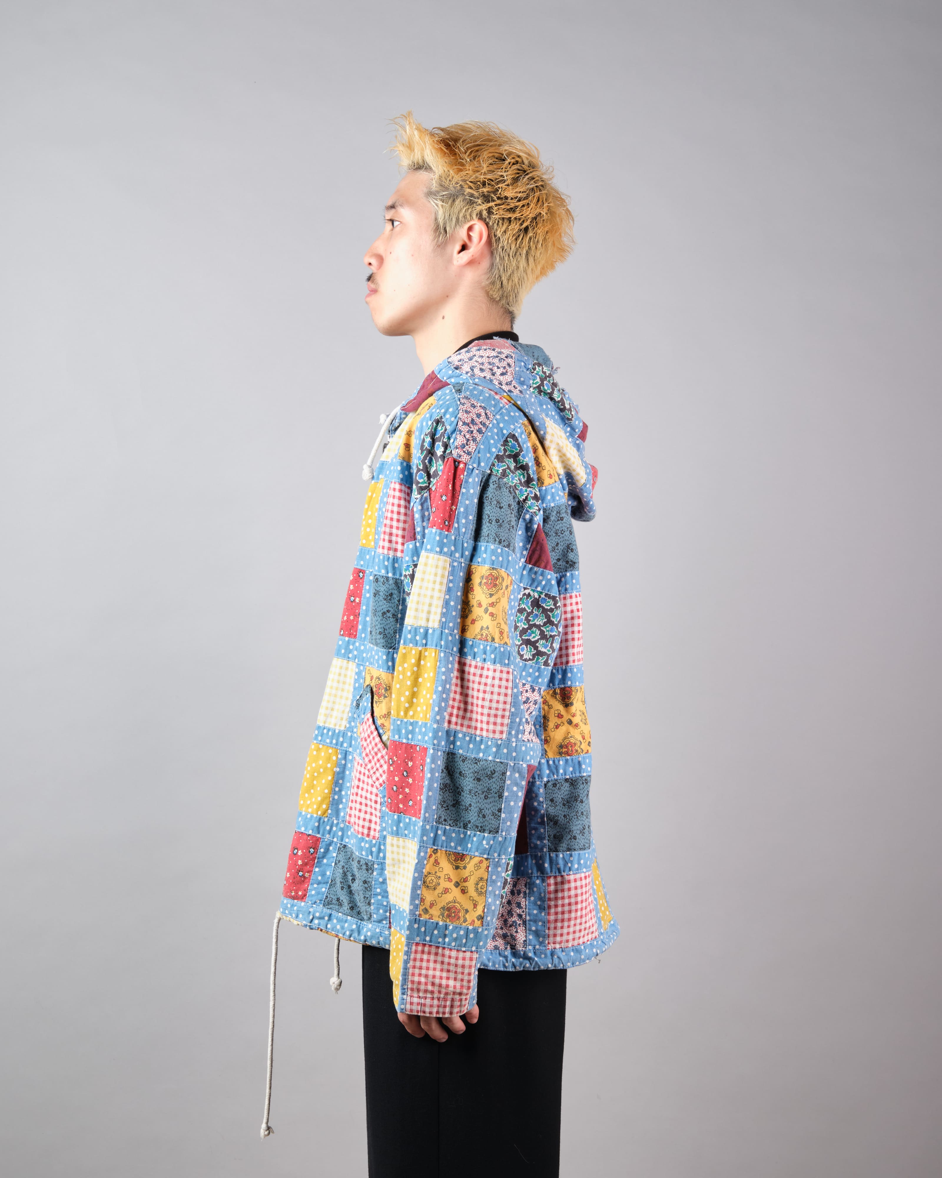【~90’s】Old NAF NAF Various Patterned Patchwork Zip Up Hooded Jacket