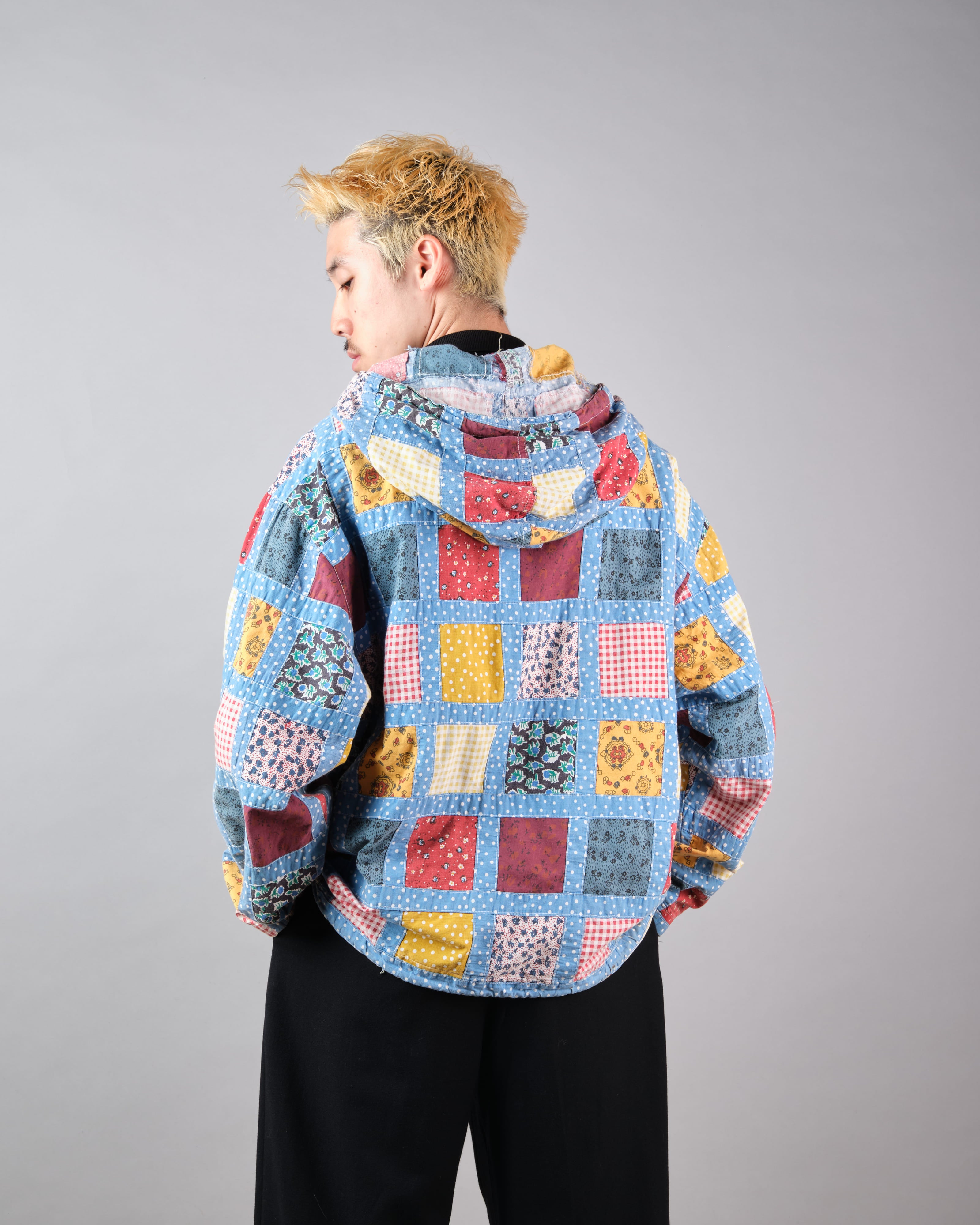 【~90’s】Old NAF NAF Various Patterned Patchwork Zip Up Hooded Jacket