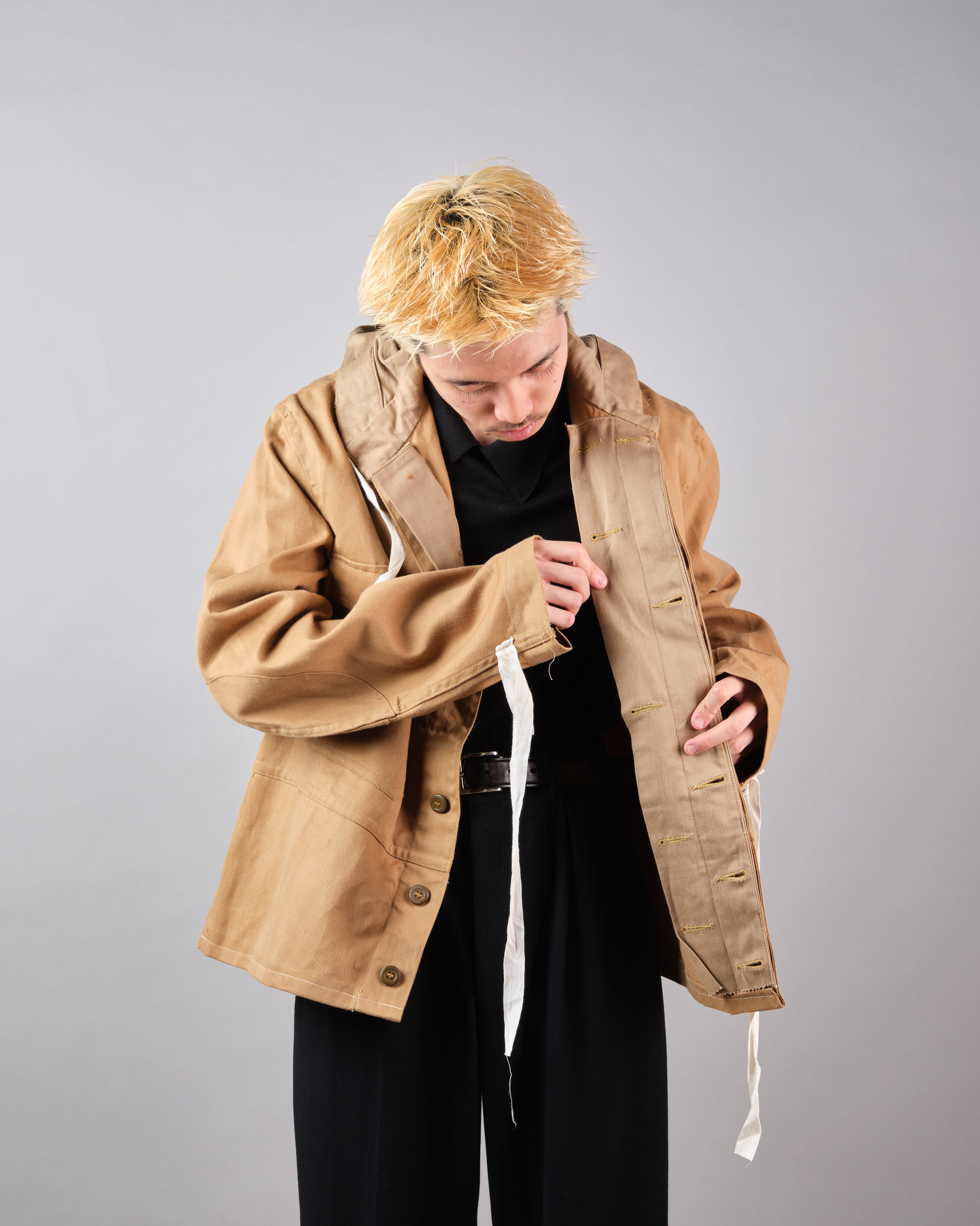 【~60's】British Vintage Khaki Drill Hooded Jacket Size.44 "MEKANEER" "Dead Stock"